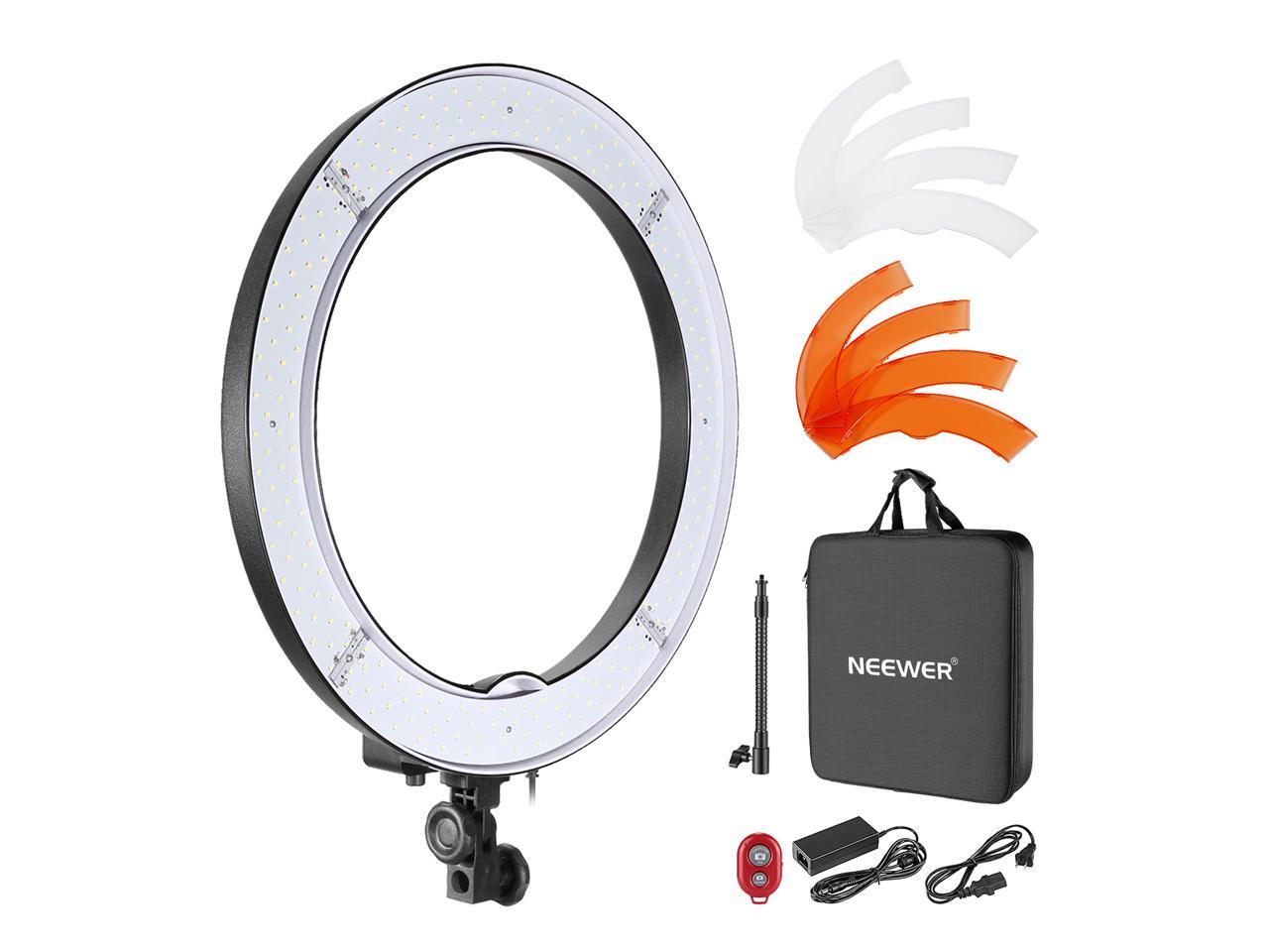 18" LED Ring Light SMD 5600K Bi-Color Video Light w/Phone Holder Makeup Mirror 