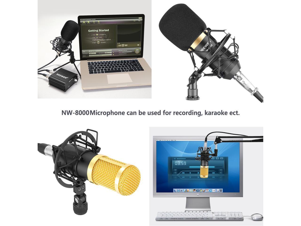 Neewer NW-8000 Professional Studio Condenser Microphone and Adjustable Suspension Scissor Arm Stand with Shock Mount Pop Filter and Table Mounting Clamp Kit for Broadcasting and Sound Recording 