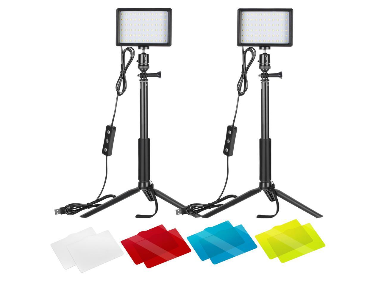 2 Pack Neewer Dimmable 5600K USB LED Video Light with Adjustable Tripod Stand 