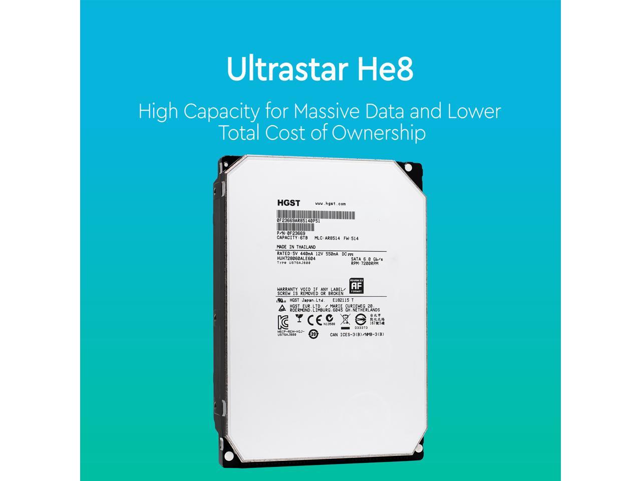 Hgst Ultrastar He8 Huh728060ale604 0f23669 6tb 7200 Rpm 128mb Cache Sata 6 0gb S 3 5 Helium Platform Enterprise Hard Drive Bare Drive Newegg Com