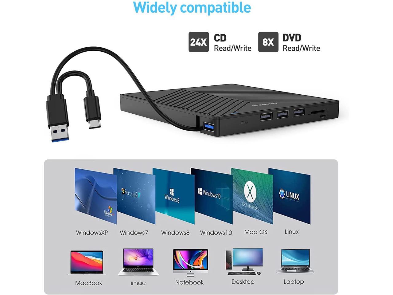 ORIGBELIE External CD DVD Drive, Ultra Slim CD Burner USB 3.0 with 4