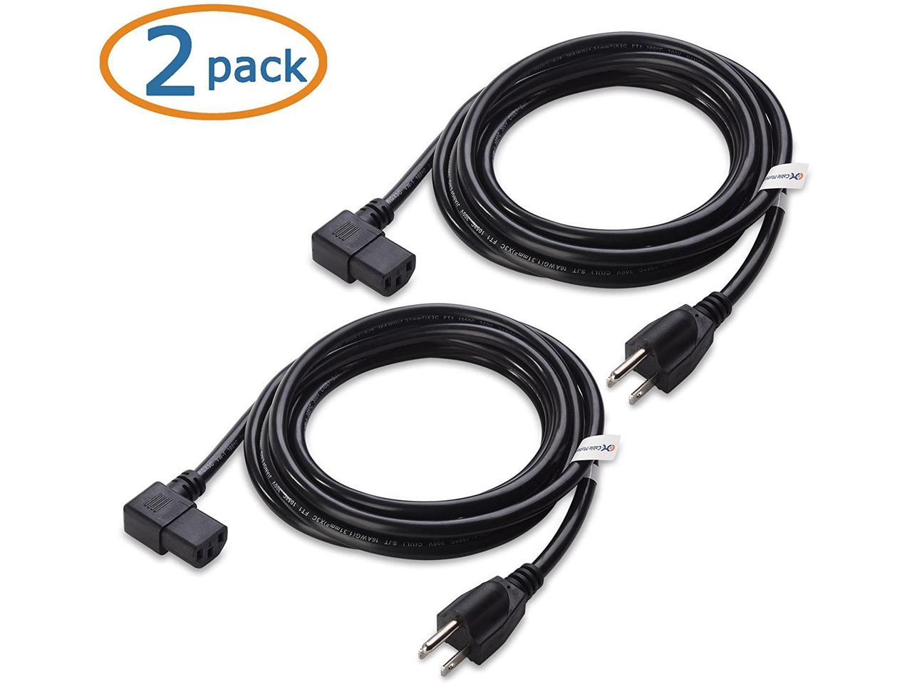 NEMA 5-15P to Angled IEC C13 10 Feet Power Cable Cable Matters 2-Pack 16 AWG Low Profile Right Angle Power Cord 