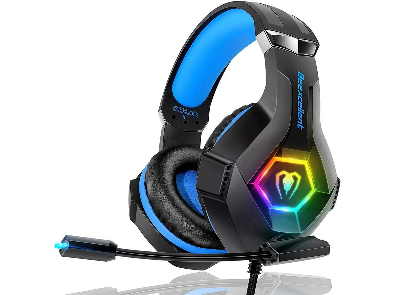 Beexcellent Gaming Headset PS4 Headset Pro 7.1 Surround Sound Noise  Canceling Flexible Mic with 2pcs Mic Cover RGB LED Light Memory Earmuffs  for Xbox one Nintendo Switch PC - Newegg.com