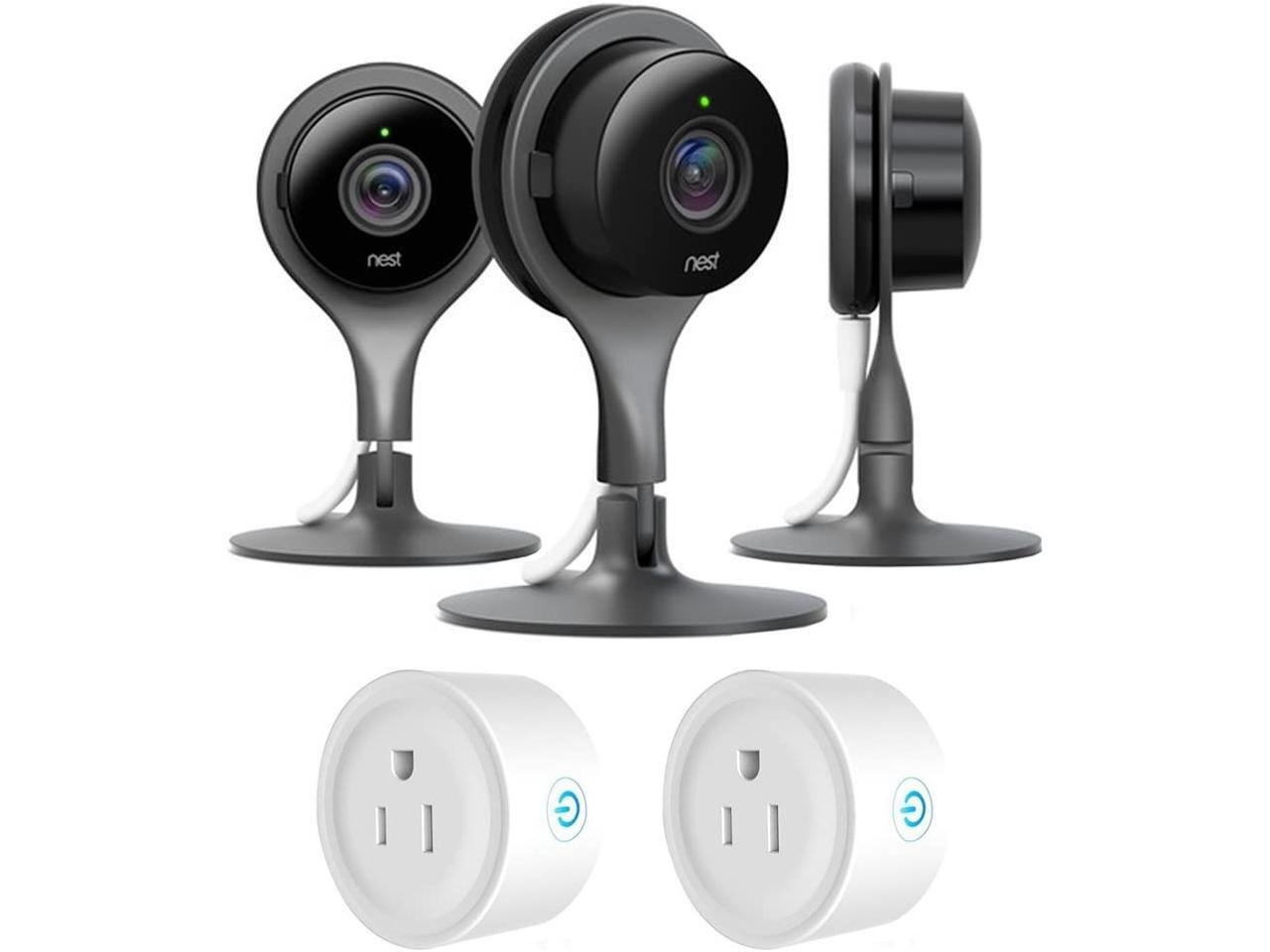 Google Nest Indoor Security Camera Pack of 3 Bundle with Deco Gear 2 Pack WiFi Smart Plug (5