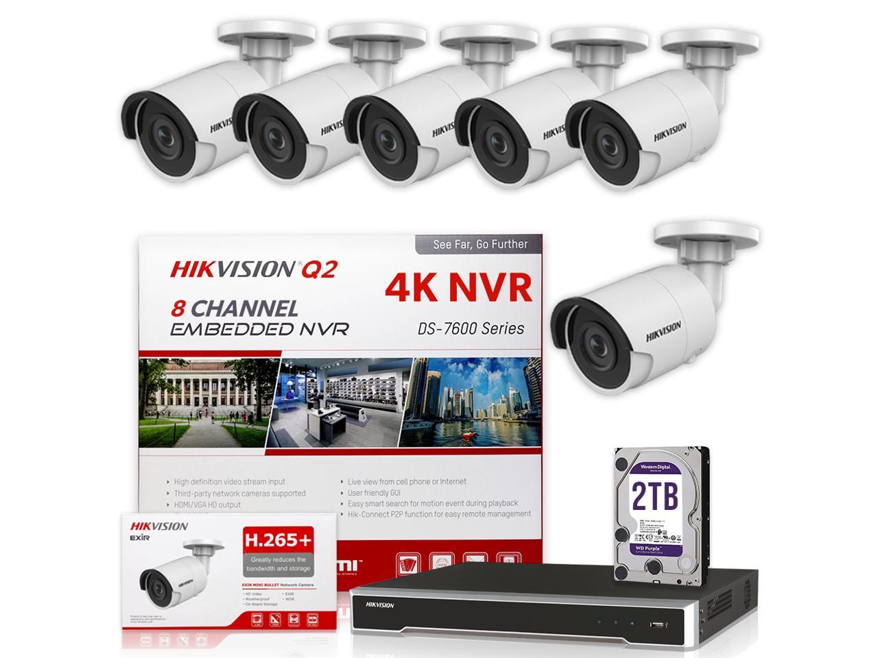 Embedded Plug & Play Resolution 4K H.265+ Up to 8MP HIKVISION DS-7608NI-Q2/8P 8CH PoE NVR Network Video Recorder w/ Pre-Installed 2TB Hard Drive Onvif Compatible Hikvision IP Camera System