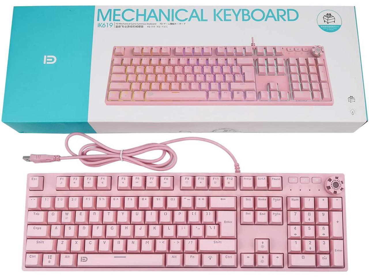 FD ik619 Mechanical Gaming Keyboard with 108 Key Rainbow Backlit&Blue  Switches, Pink
