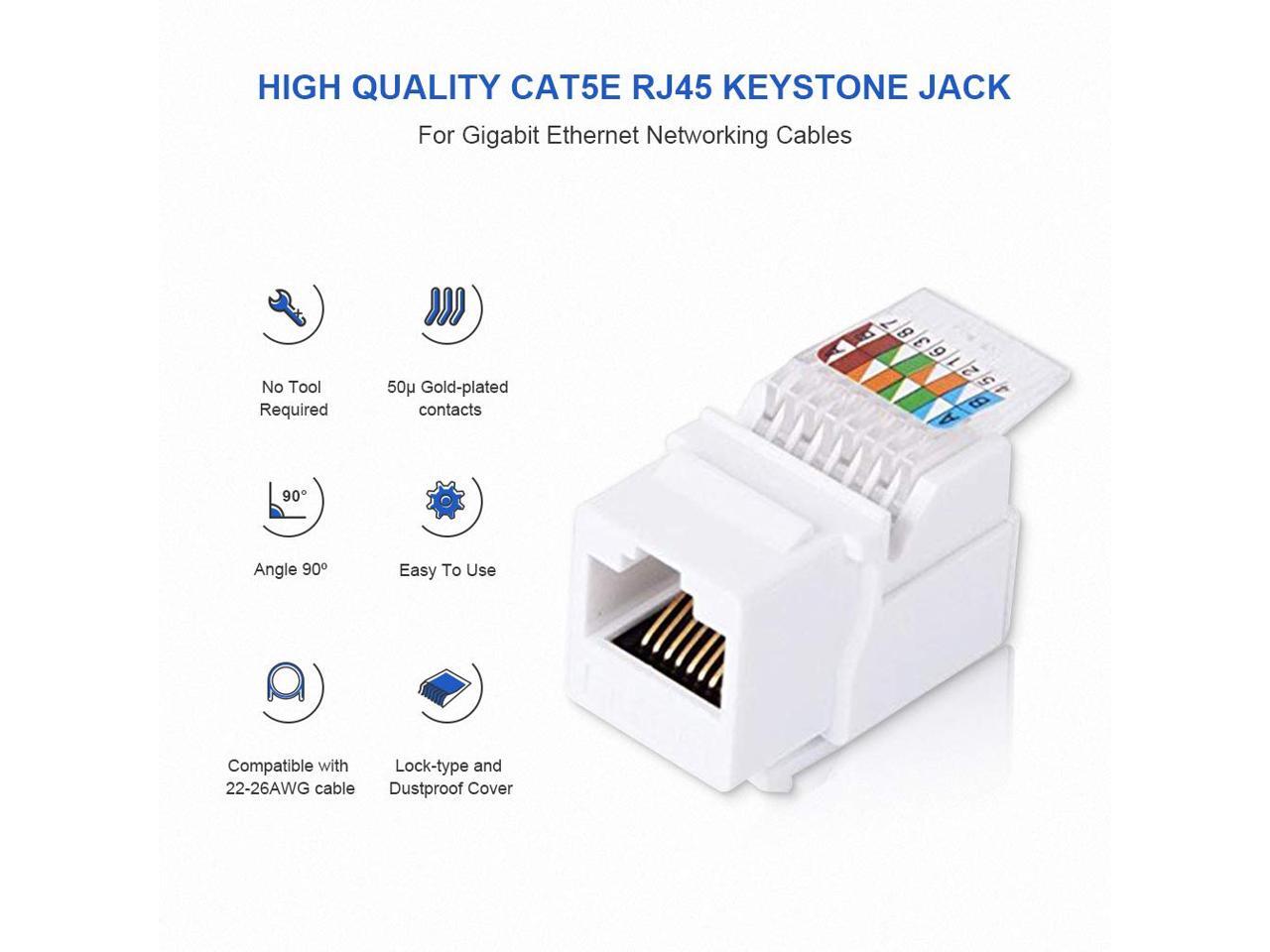 with 1port Rj 45 Keystone Wall Plate White Color Vastercable Cat5e Punch Down Keystone Jack ORANGE Color 10 PCS // PACK