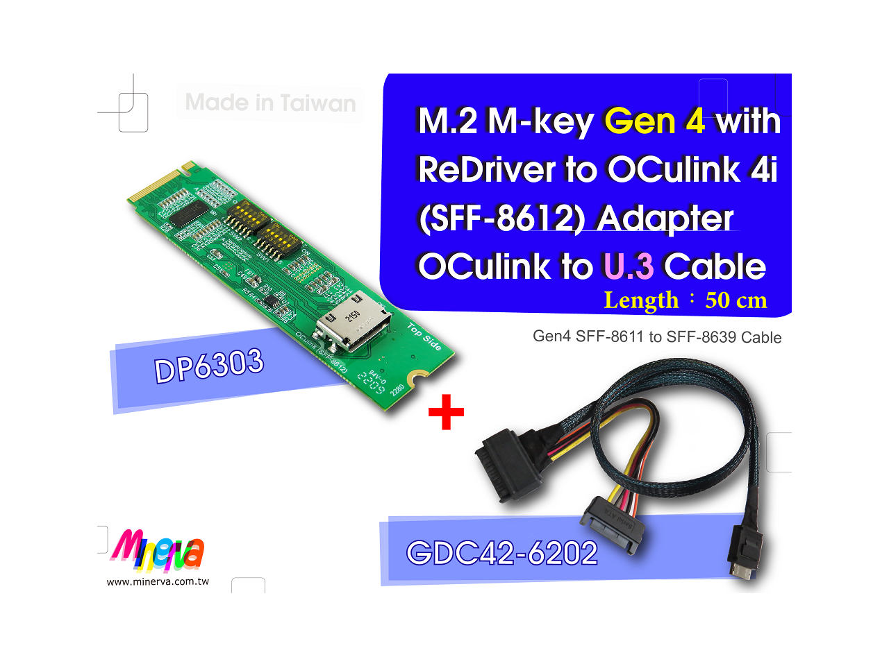 SFF-8639 SFF-8611 to U.2 Cable 100cm PCIe Gen 4 OCulink 