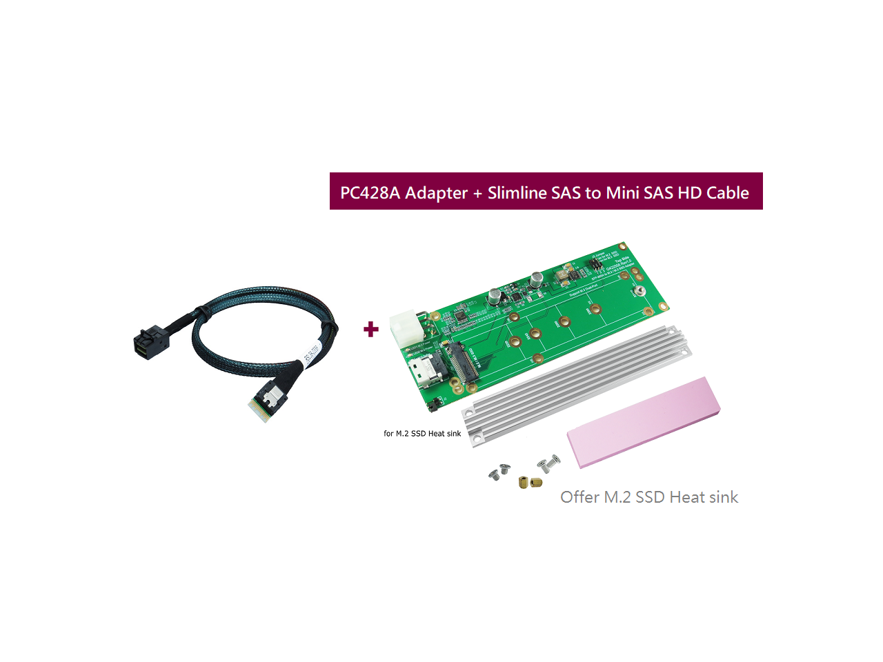 Innocard Slimline SAS (SFF8654) to M.2 NVMe SSD Adapter with Slimline SAS to Mini SAS HD Cable