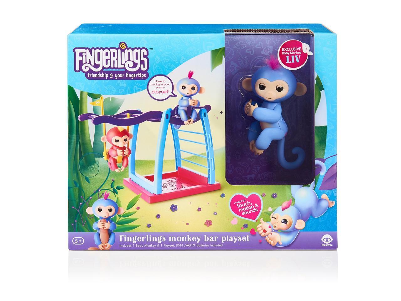 Fingerlings Playset  Monkey Bar Playground Liv the Baby Monkey Blue Pink Hair 