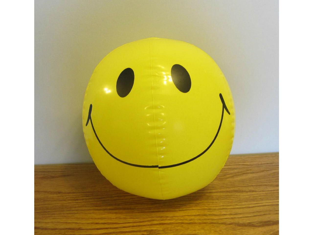 6 NEW LARGE YELLOW 15" SMILE FACE INFLATABLE BEACH BALLS  POOL BEACHBALL OCEAN