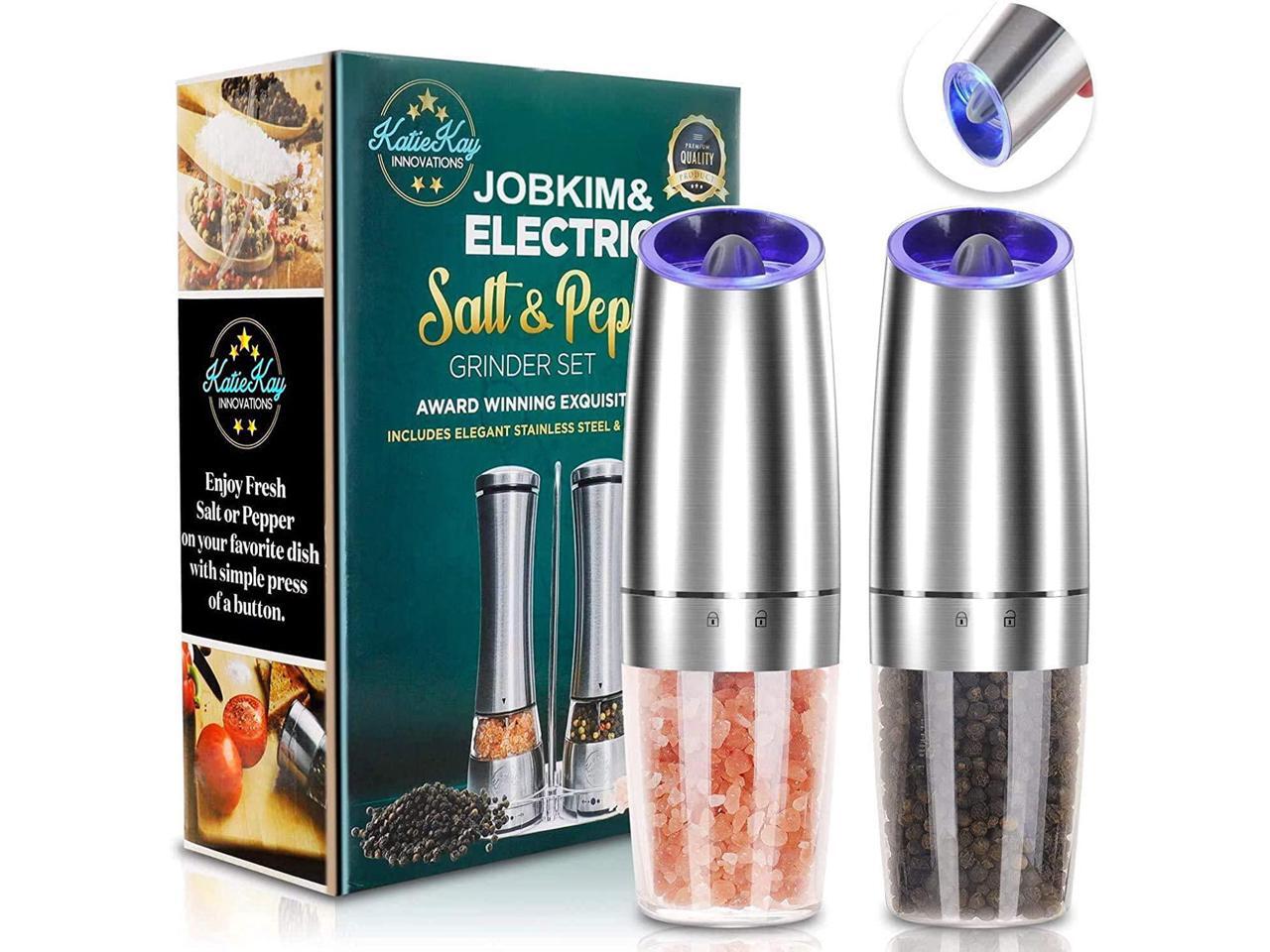 Zell Electric Gravity Pepper Grinder Set Of 2, Automatic Salt And Pepper  Mill Grinder, Adjustable Roughness, Battery Powered, Blue Led Light,  Stainless Steel With One Hand Operation (Sliver 2 Pack) - Newegg.com