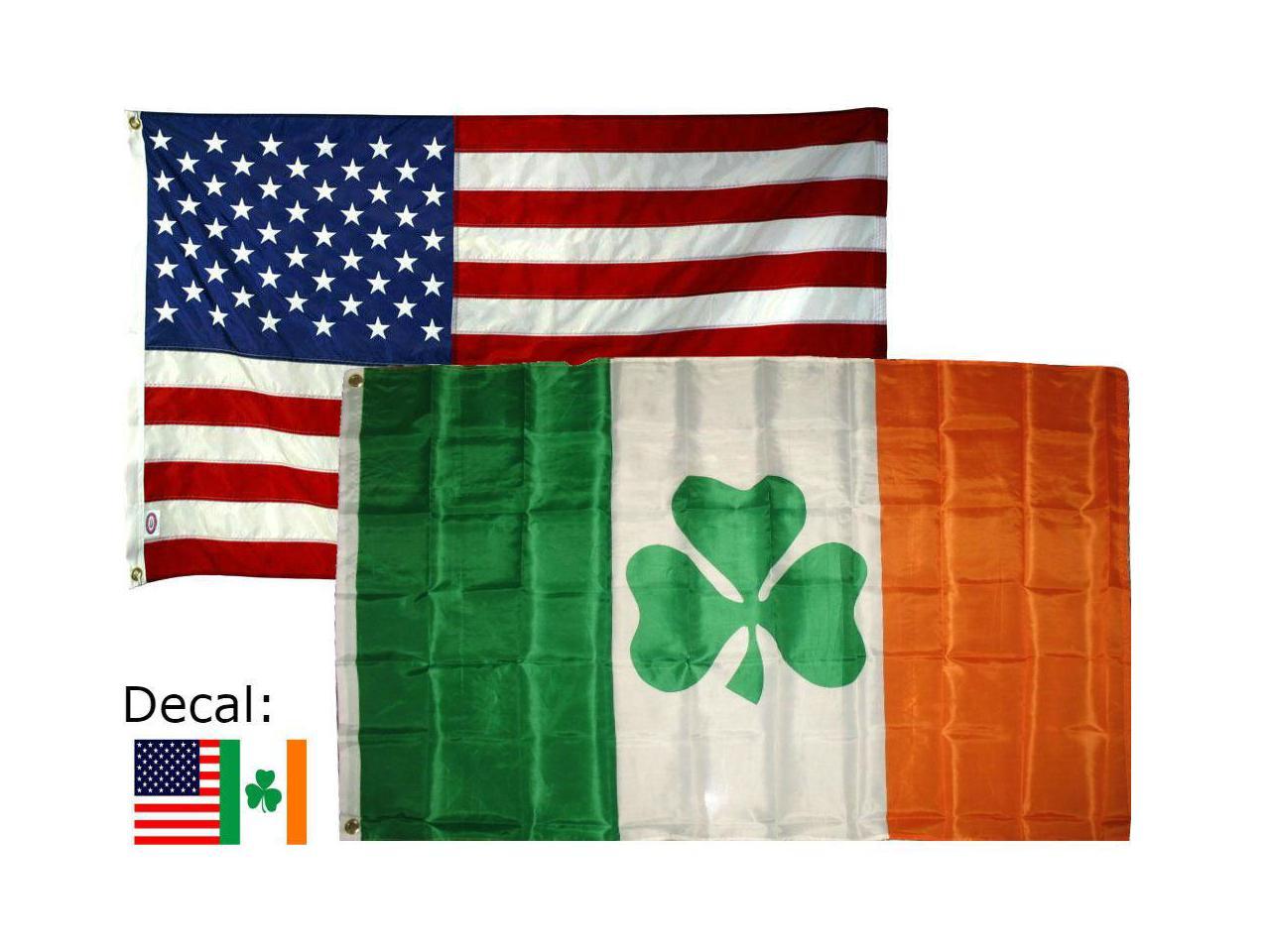 3x5 3'x5' Wholesale Combo Set USA American & Shamrock Ireland Irish Flags Flag 
