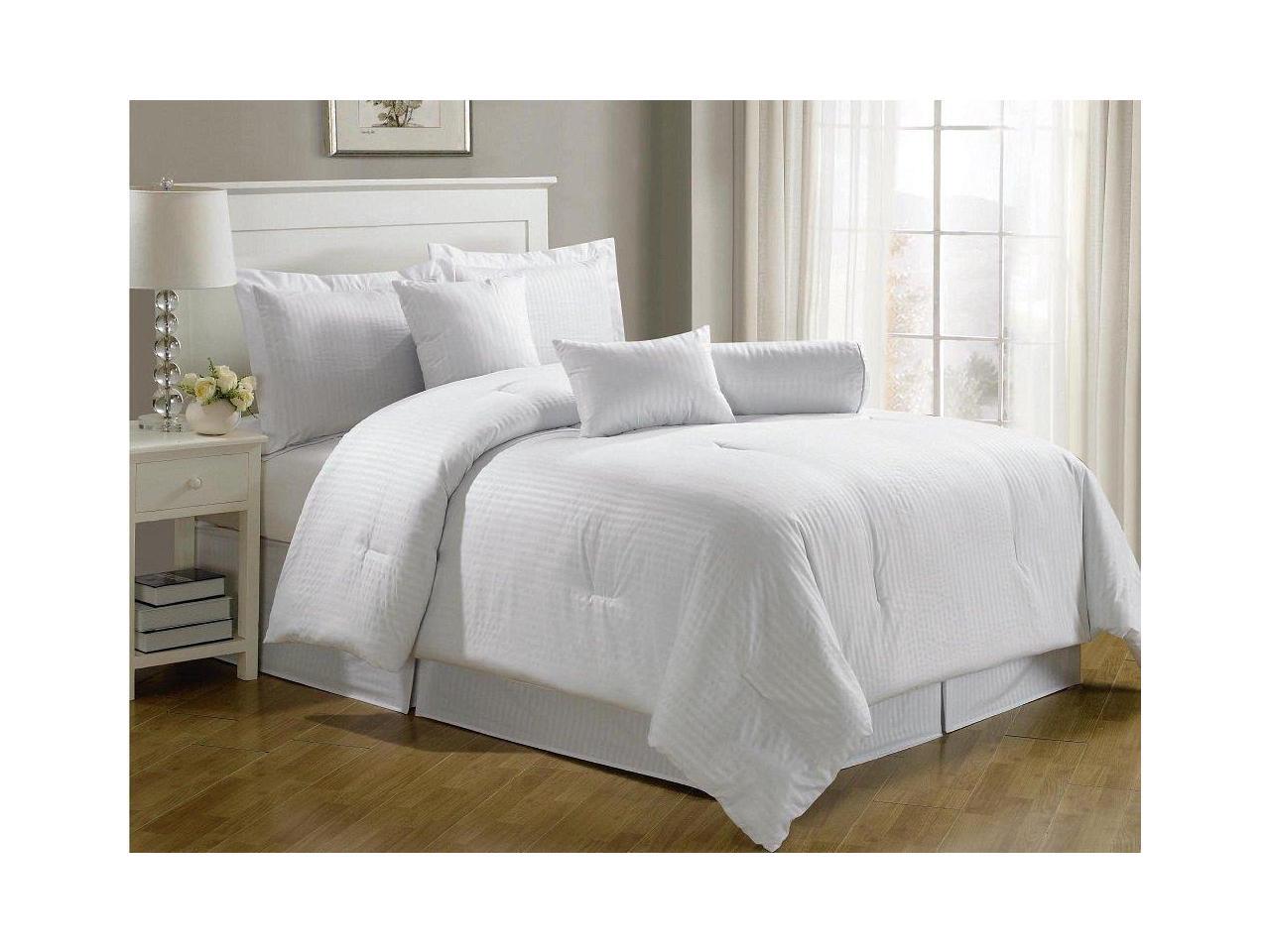 Details about   Queen King Bed White Black Rosette Pintuck Pleat Stripe 16pc Comforter Sheet Set 