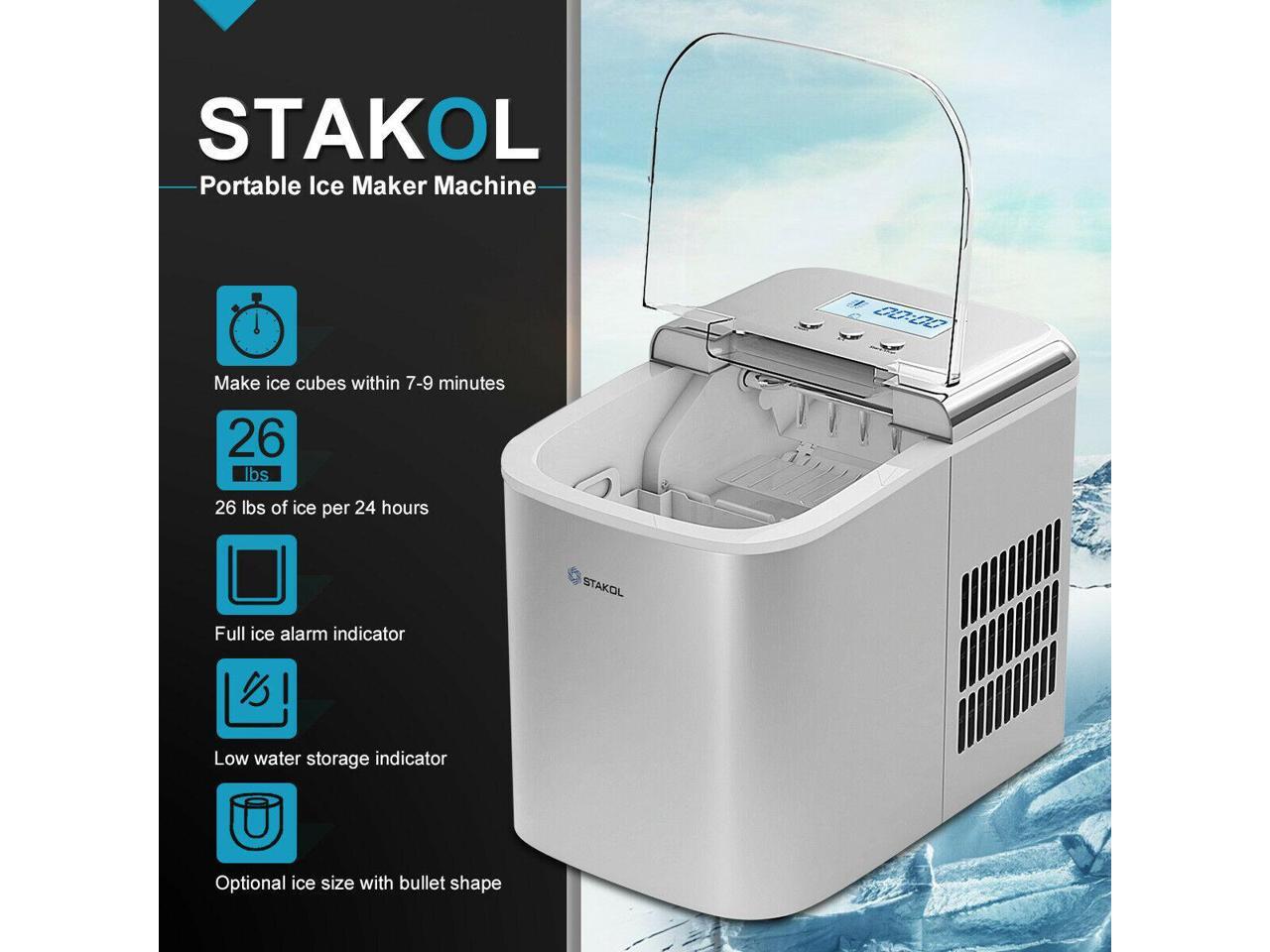 Stainless Steel Ice Maker Countertop 26LBS/24H LCD Display W/Scoop