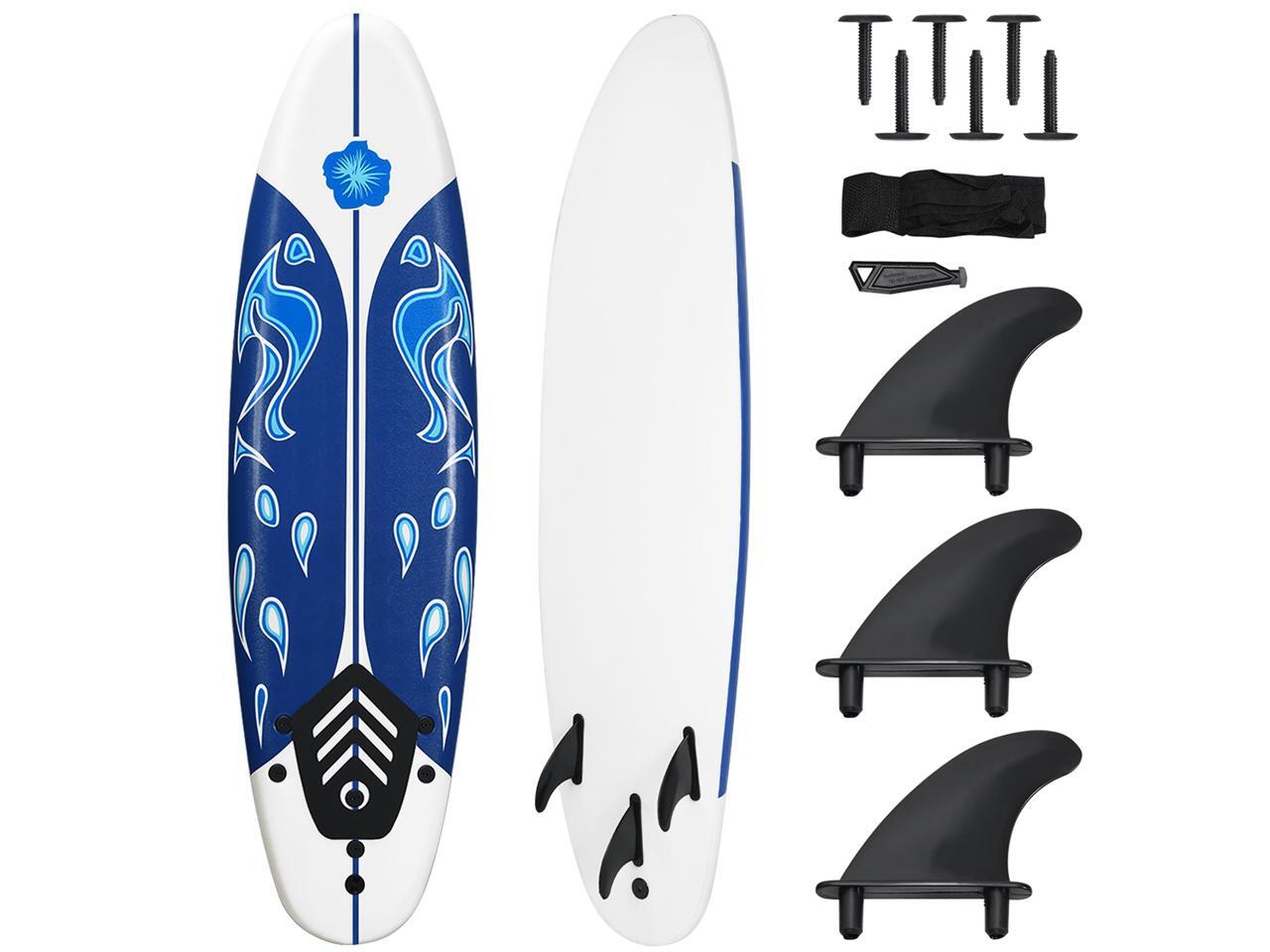 Costway 6' Surfboard Foamie Body Surfing Board W/3 Fins & Leash for Kids Adults White