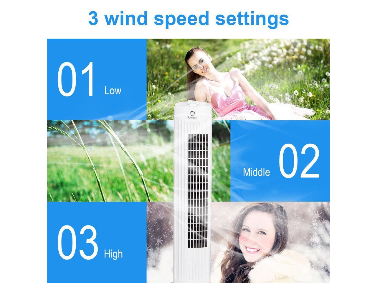 Fantask 35W 28'' Oscillating Tower Fan 3 Wind Speed Quiet Bladeless Cooling Room 