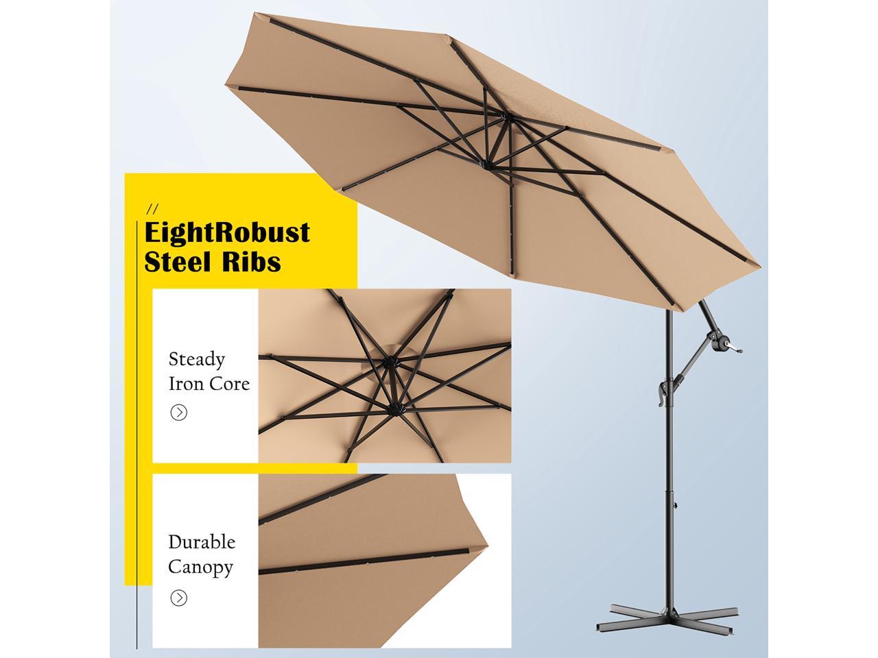 Umbrellas Home Garden 10 Hanging Umbrella Solar Led Patio Market Sunshade Durable W Base Beige - roblox umbrella mesh