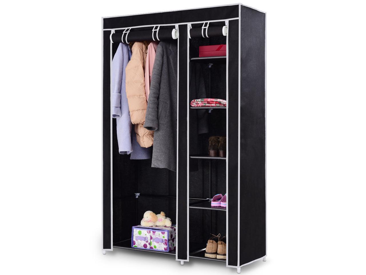 69 Portable Closet Storage Organizer Clothes Wardrobe Shoe Rack W 6 Shelf Black Newegg Com