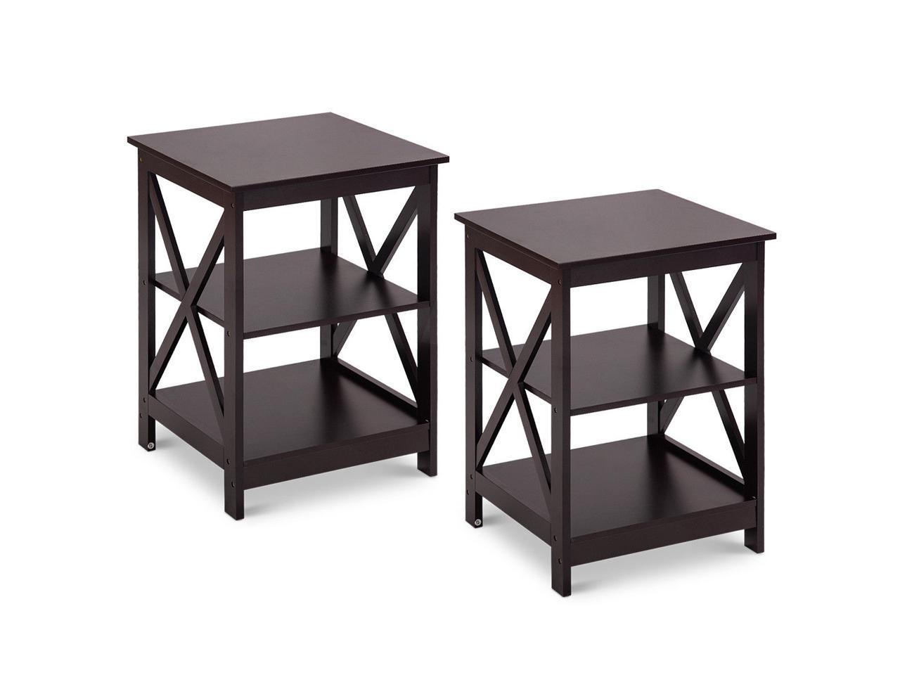 2pc 3 Tier Nightstand End Table Storage Display Shelf Living Room Furni Espresso Newegg Com