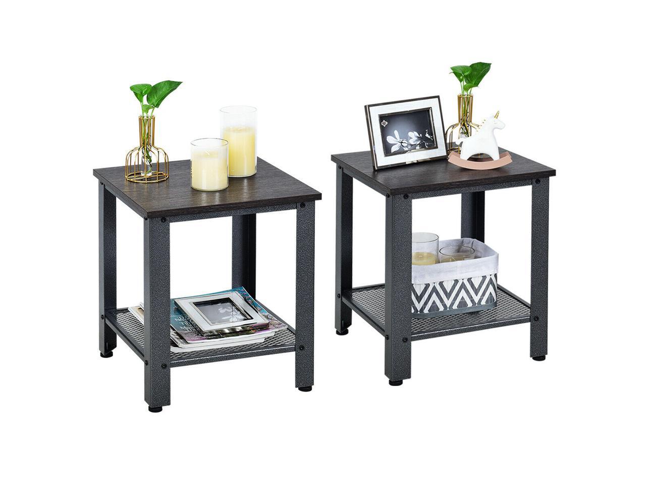 Set Of 2 Industrial End Table 2tier Side Table W Storage Shelf Sofa Table Black Newegg Com