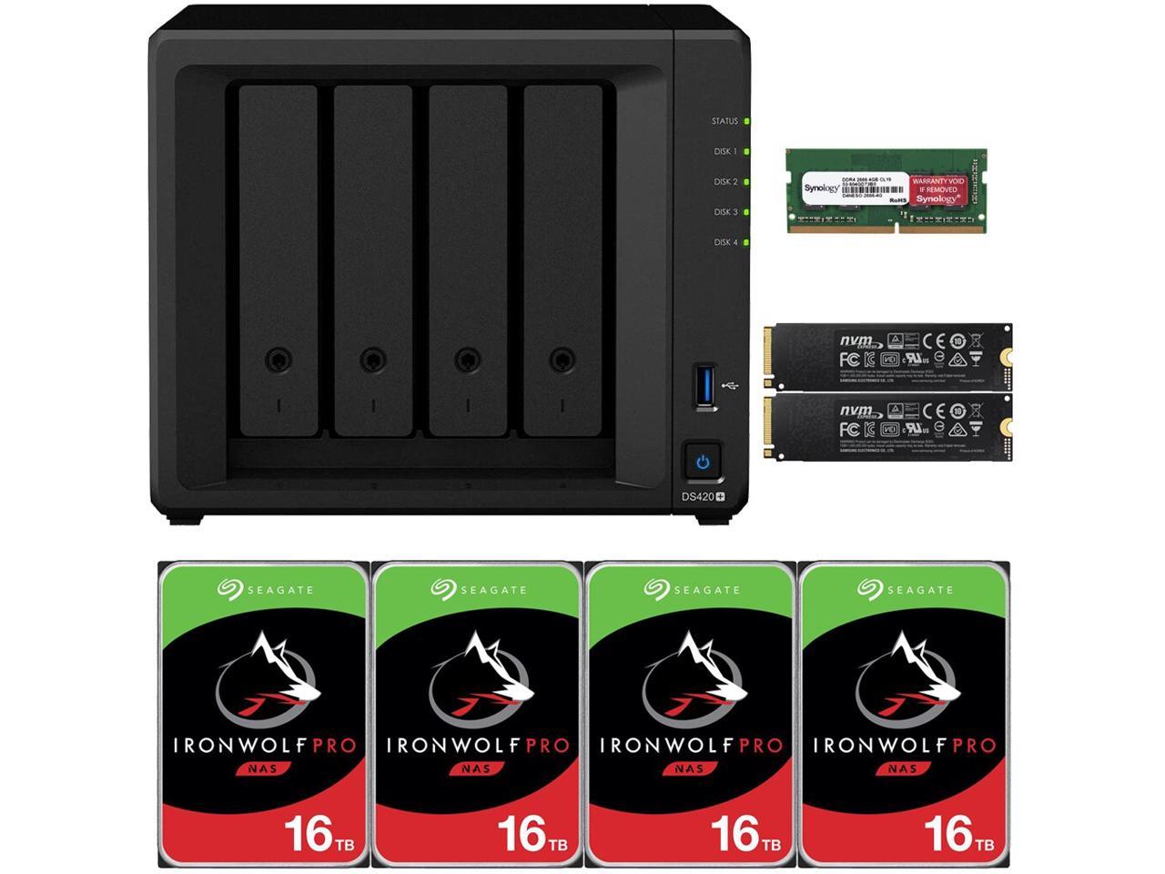4 x 14TB of PRO NAS Drives and 500GB NVME Cache Fully Assembled and Tested by CustomTechSales 2 x 250GB DS920+ 4-Bay DiskStation Bundle with 8GB RAM and 56TB