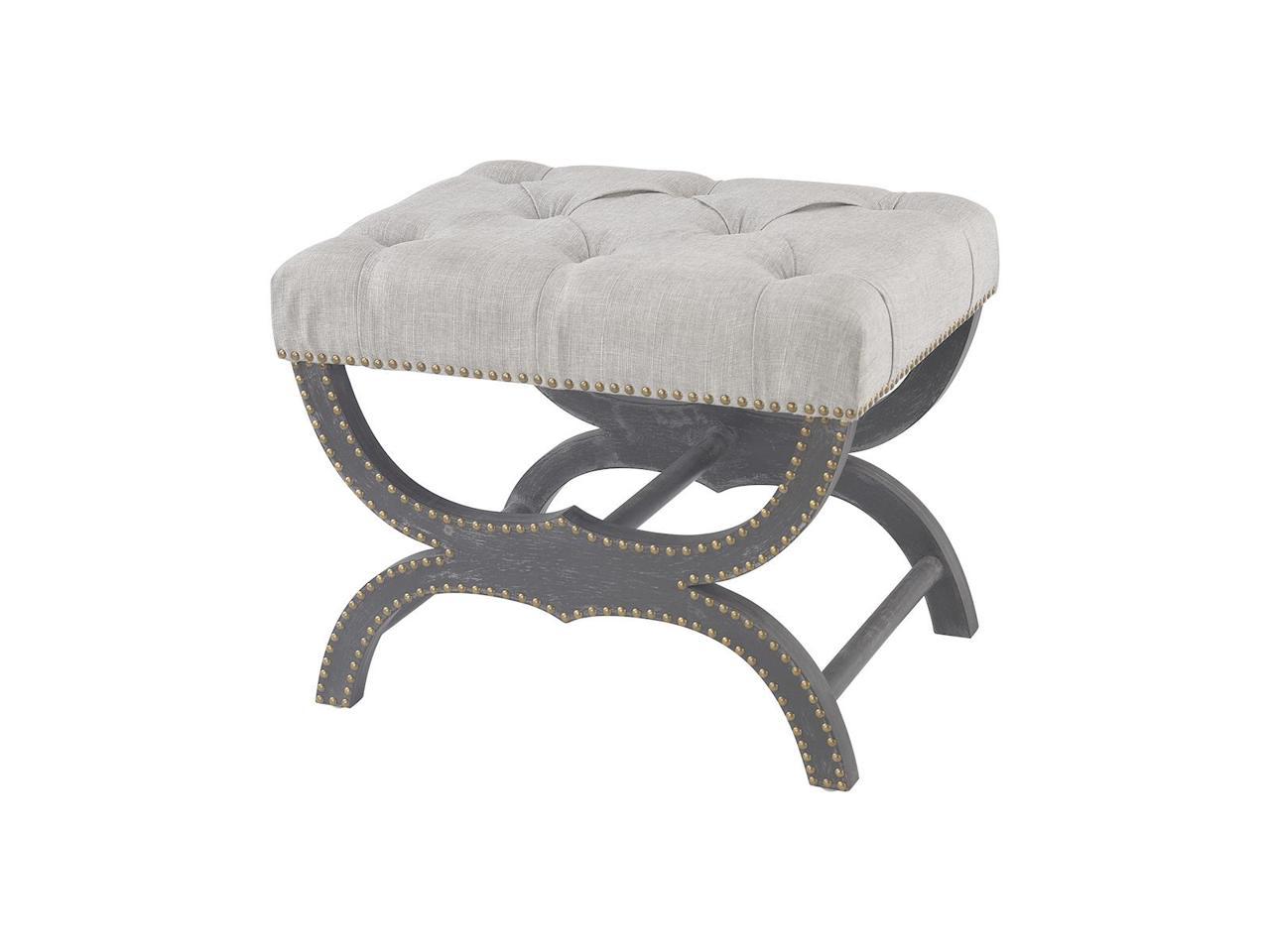 Sterling Arnaz Vanity Bench In Aged Black And Gray Linen Newegg Com