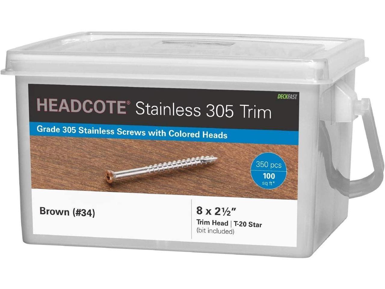 Headcote Stainless Steel Fascia Screws 9x1-7/8" T-20 Star Drive Gray 100 Pieces 