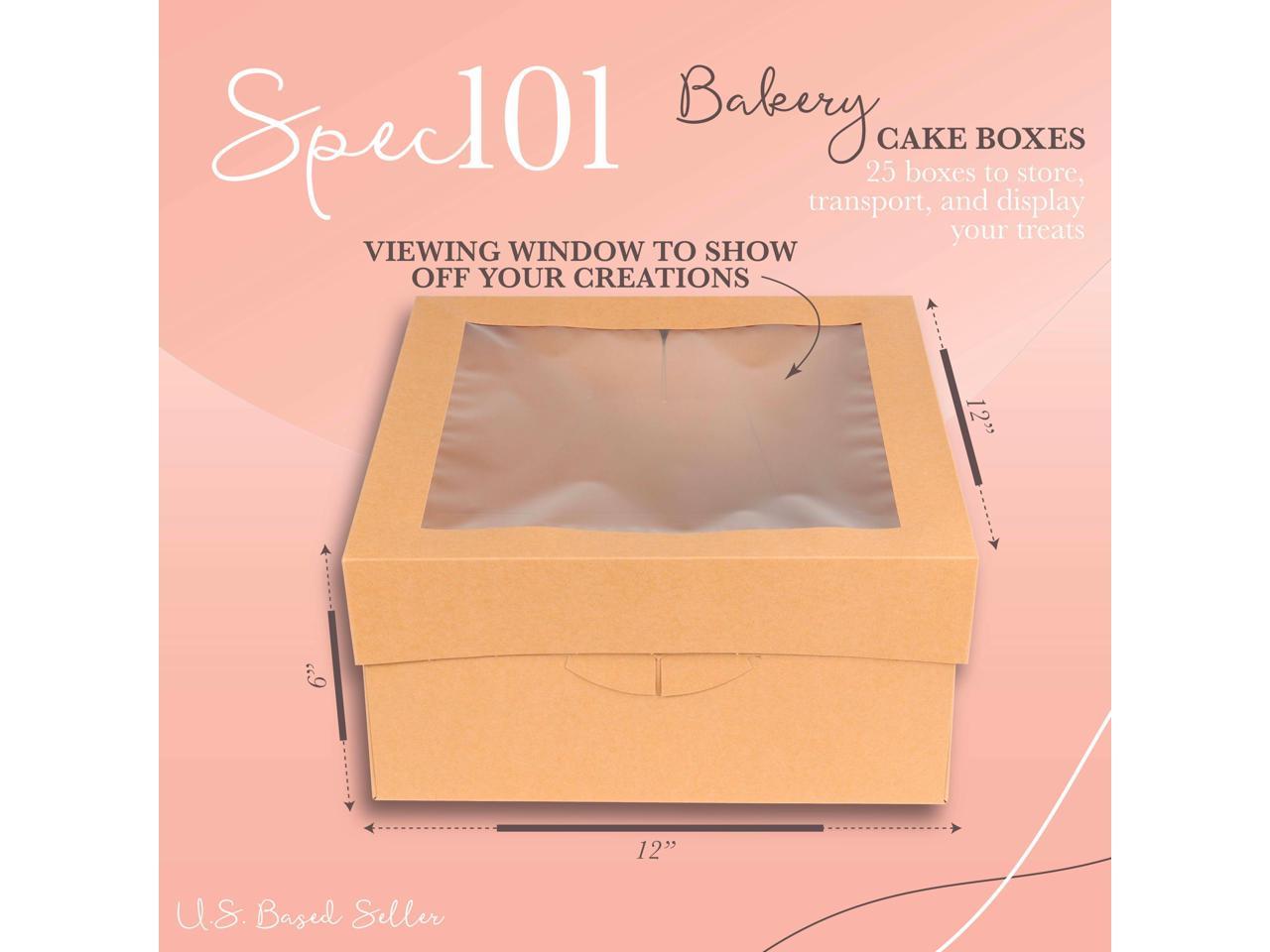 Cake Boxes 12"X12"X6" {Pack of 25}White & Brown Bakery Boxes with Window 