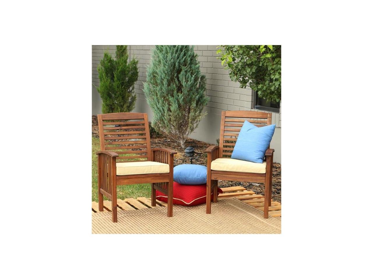 Walker Edison Furniture Owc2db Set Of 2 Acacia Patio Chairs With Cushions Dark Brown 18 X 26 X 29 In Newegg Com