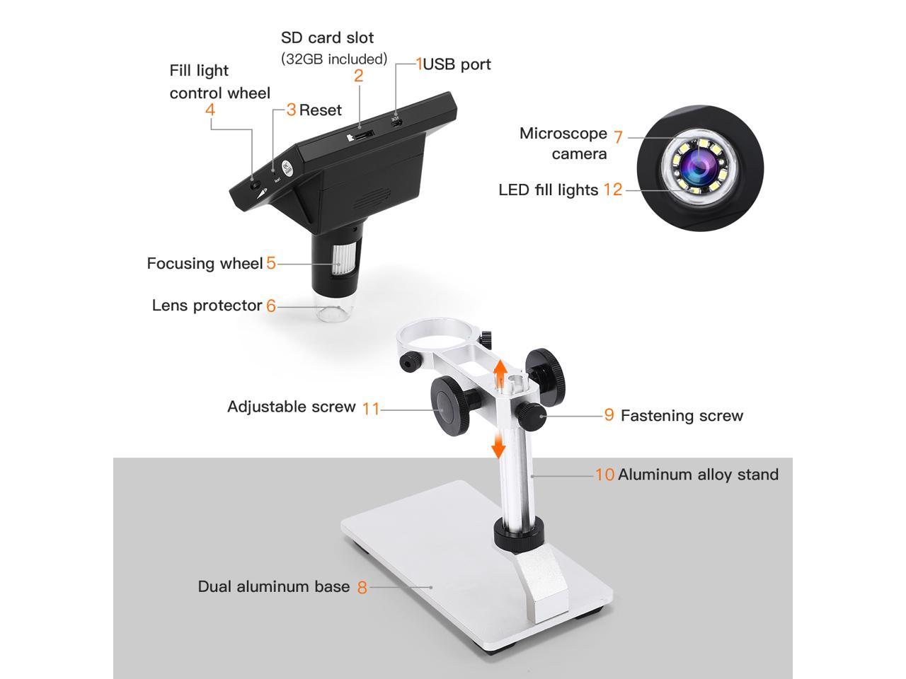 TOMLOV DM3 5'' LCD Kids Microscope 300X with 32GB SD Card HD Sensor Samples Slides Included Photo/Video Microscope for Children 6-14 STEM Digital Microscope Kit with LED Base Light 
