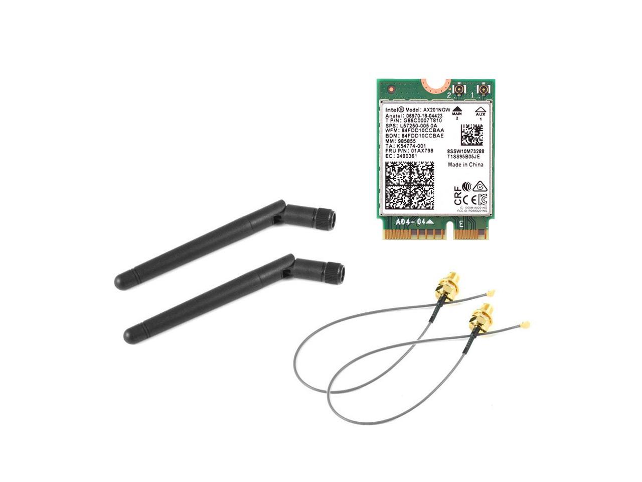 Intel AX201 WIFI 6 and BT5.1 CNVio2 M.2 2230, Two 10inch RPSMA Cable
