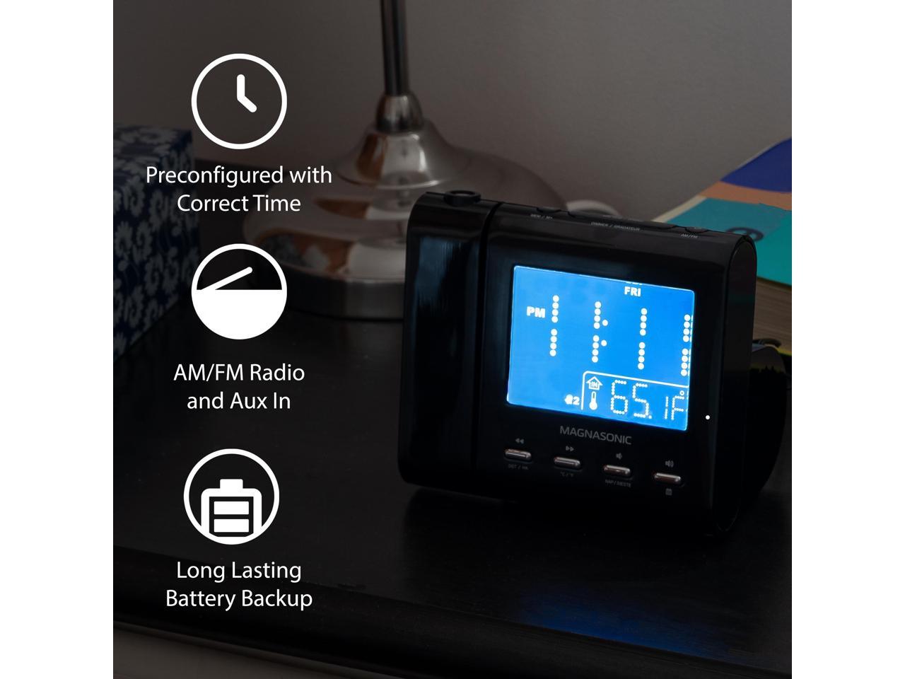 Magnasonic Projection Alarm Clock with AM/FM Radio, Battery Backup, Auto Time Set, Dual Alarm