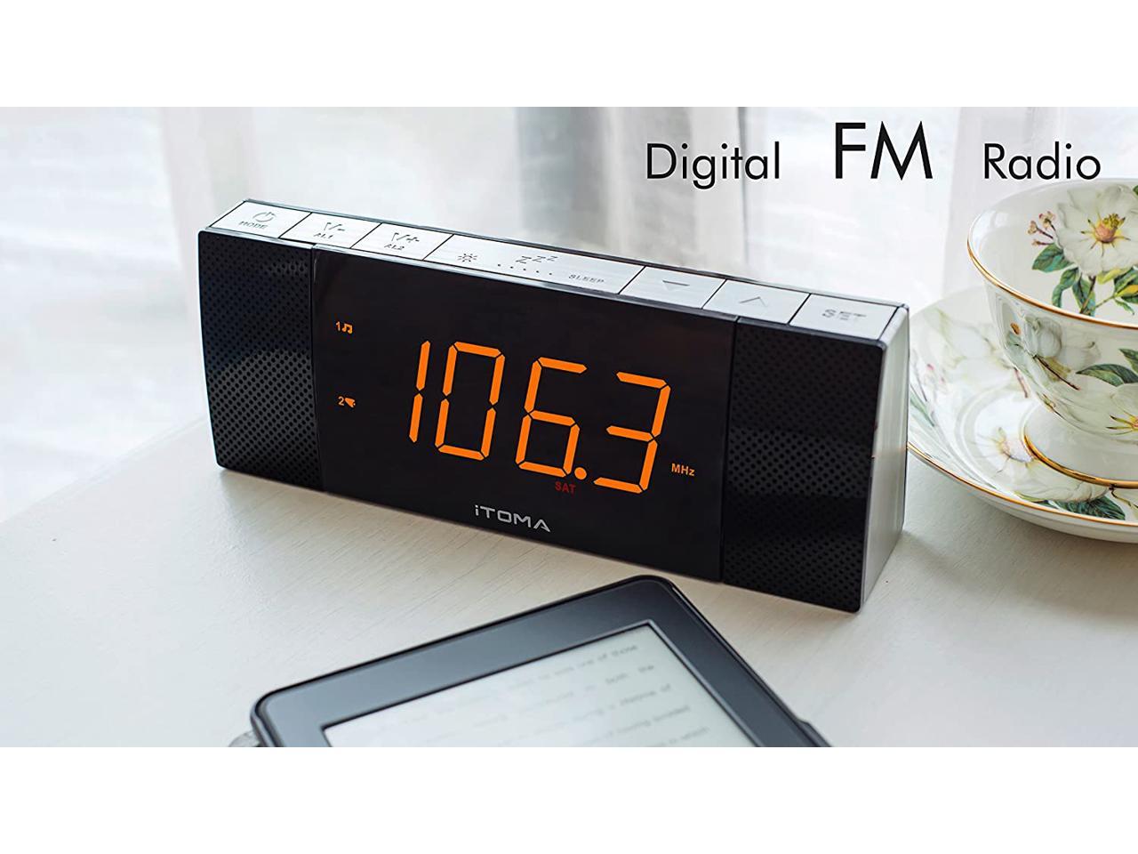 iTOMA Alarm Clock with FM Radio, Bluetooth Speakers, Dual Alarm, Snooze