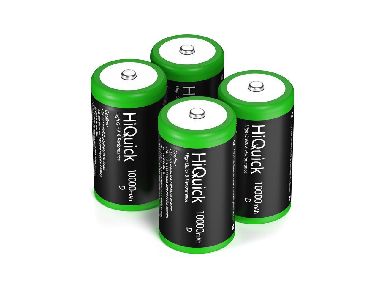HiQuick 4Pcs D Rechargeable Batteries Huge Capacity 10000mAh NiMH D