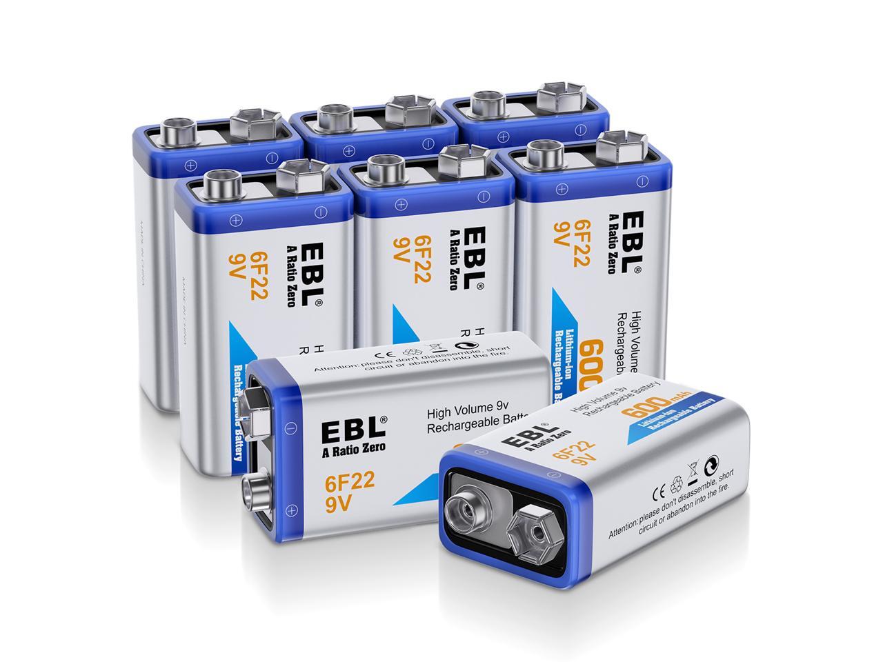 EBL 6F22 9V 600mAh Lithiumion Battery 9 Volt Rechargeable Batteries