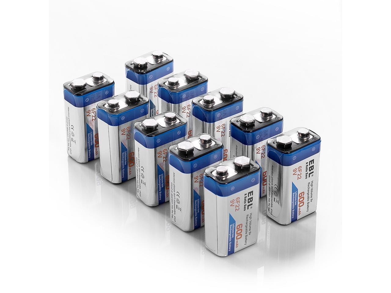 EBL 6F22 9V 600mAh Lithium-ion Batteries 9 Volt Rechargeable Battery ...