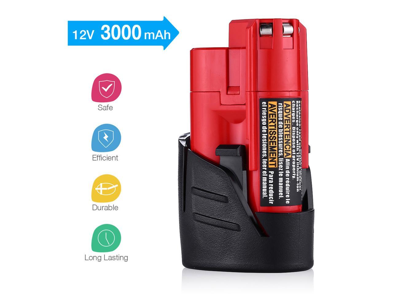 2 Pack 3000mAh Replacement Battery for Milwaukee 12V M12 48 11 2411 48 11 242... 