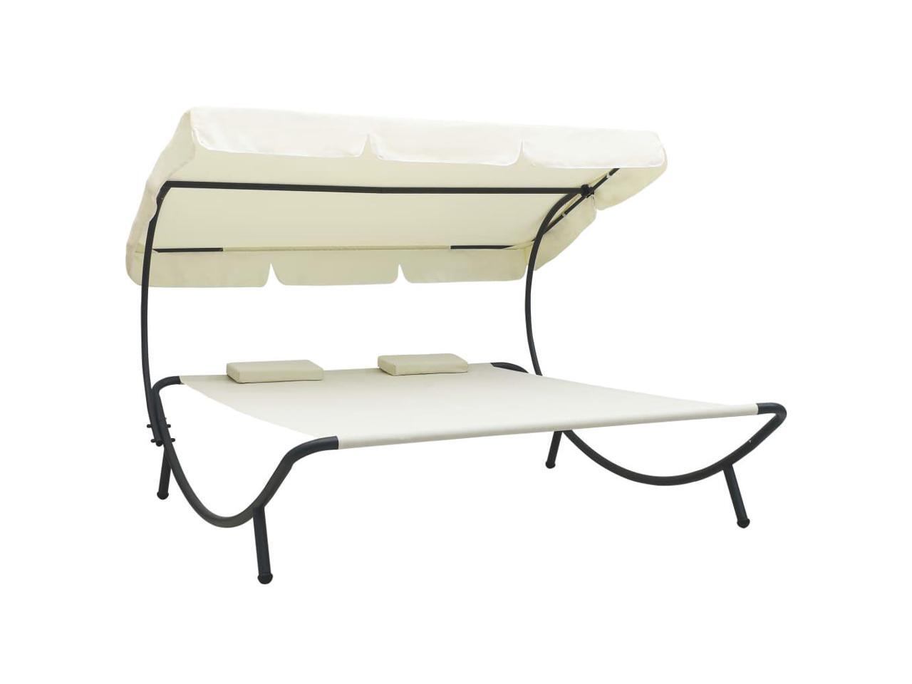 vidaXL Outdoor Lounge Bed with Canopy Pillows Cream White Garden Sun