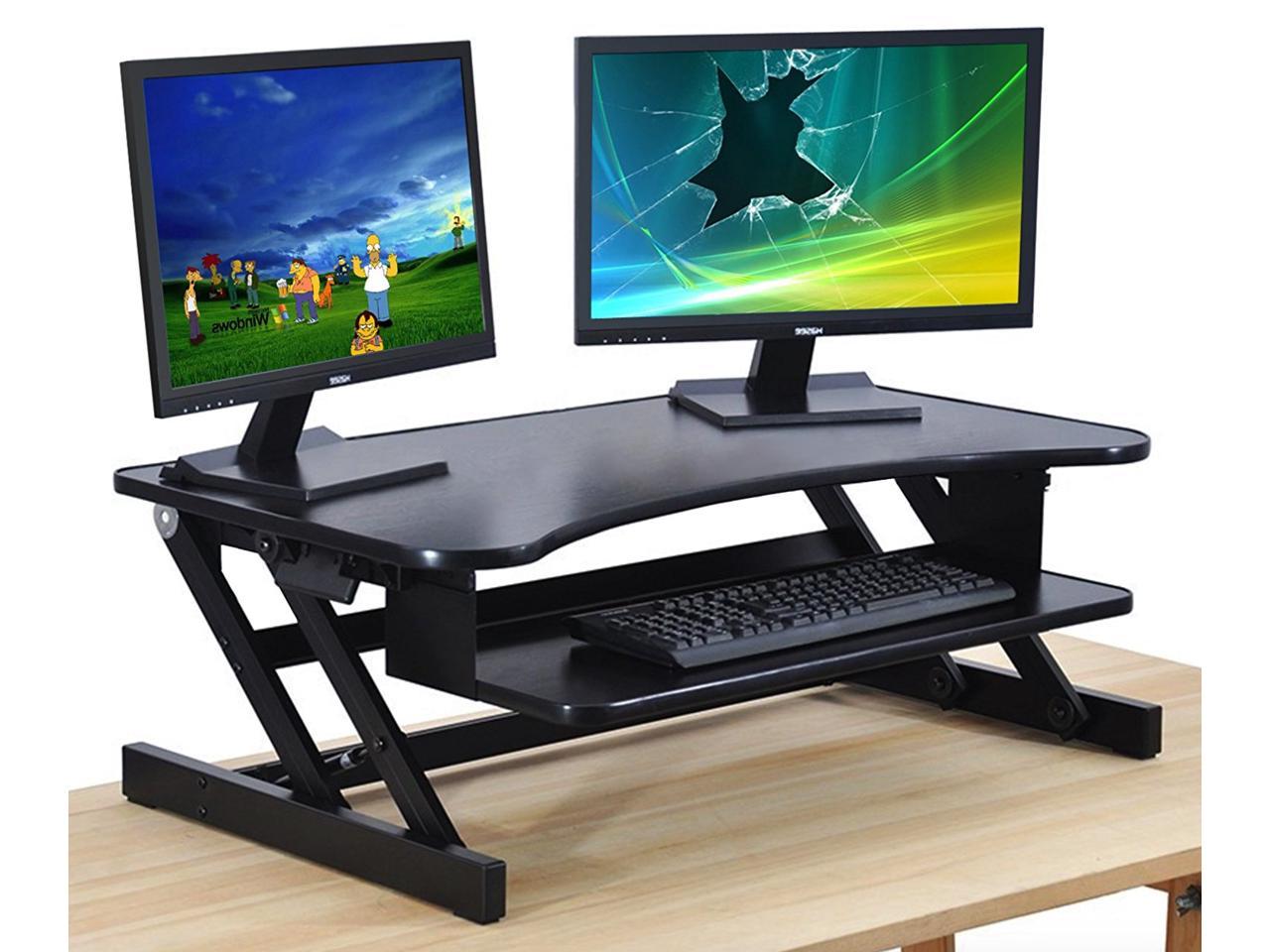 Adjustable Height Table Top Sit//Stand Desk riser fr double monitor//laptop-RB