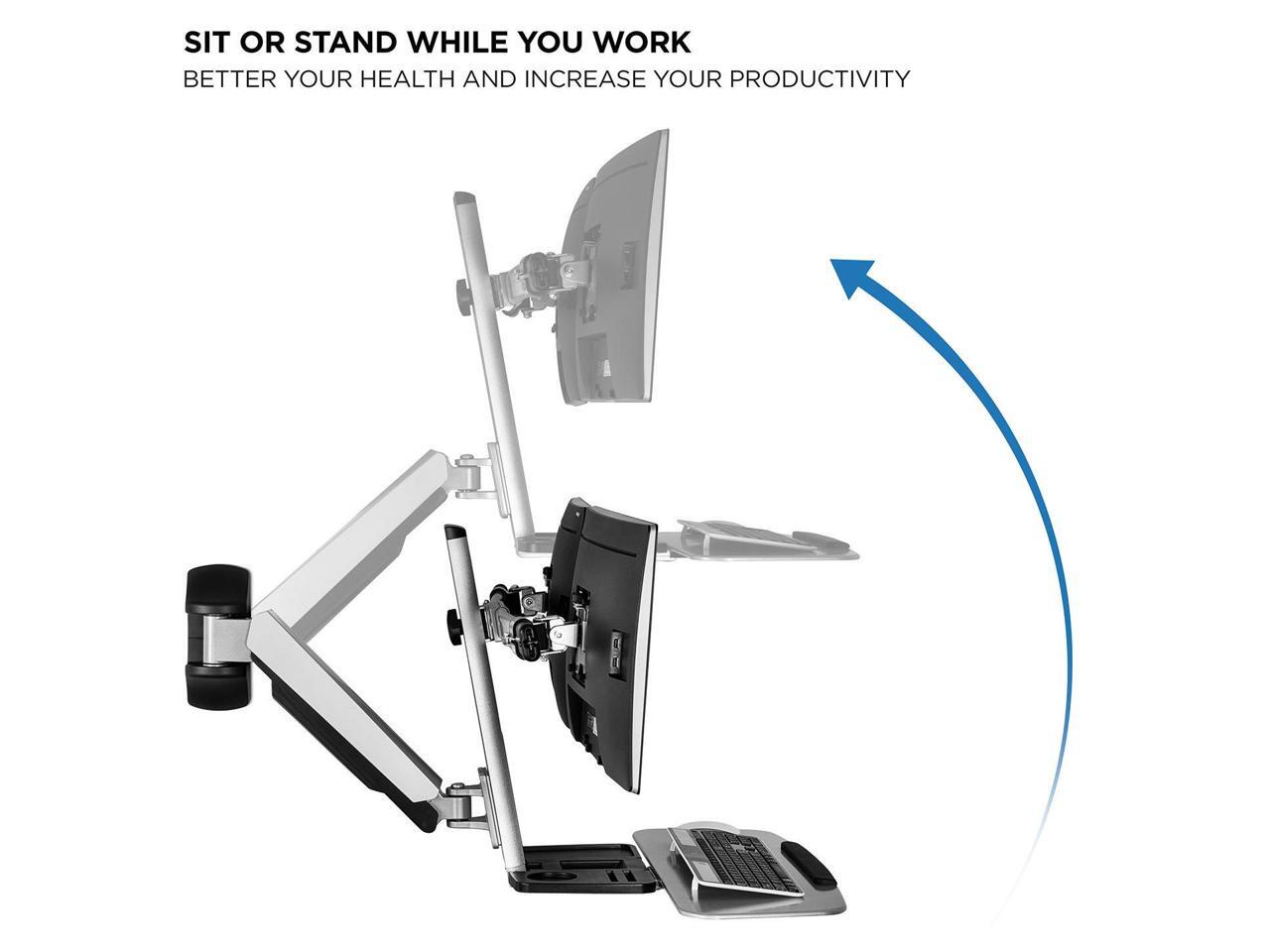 MountIt! Sit Stand Dual Monitor Wall Mount Workstation & Stand Up