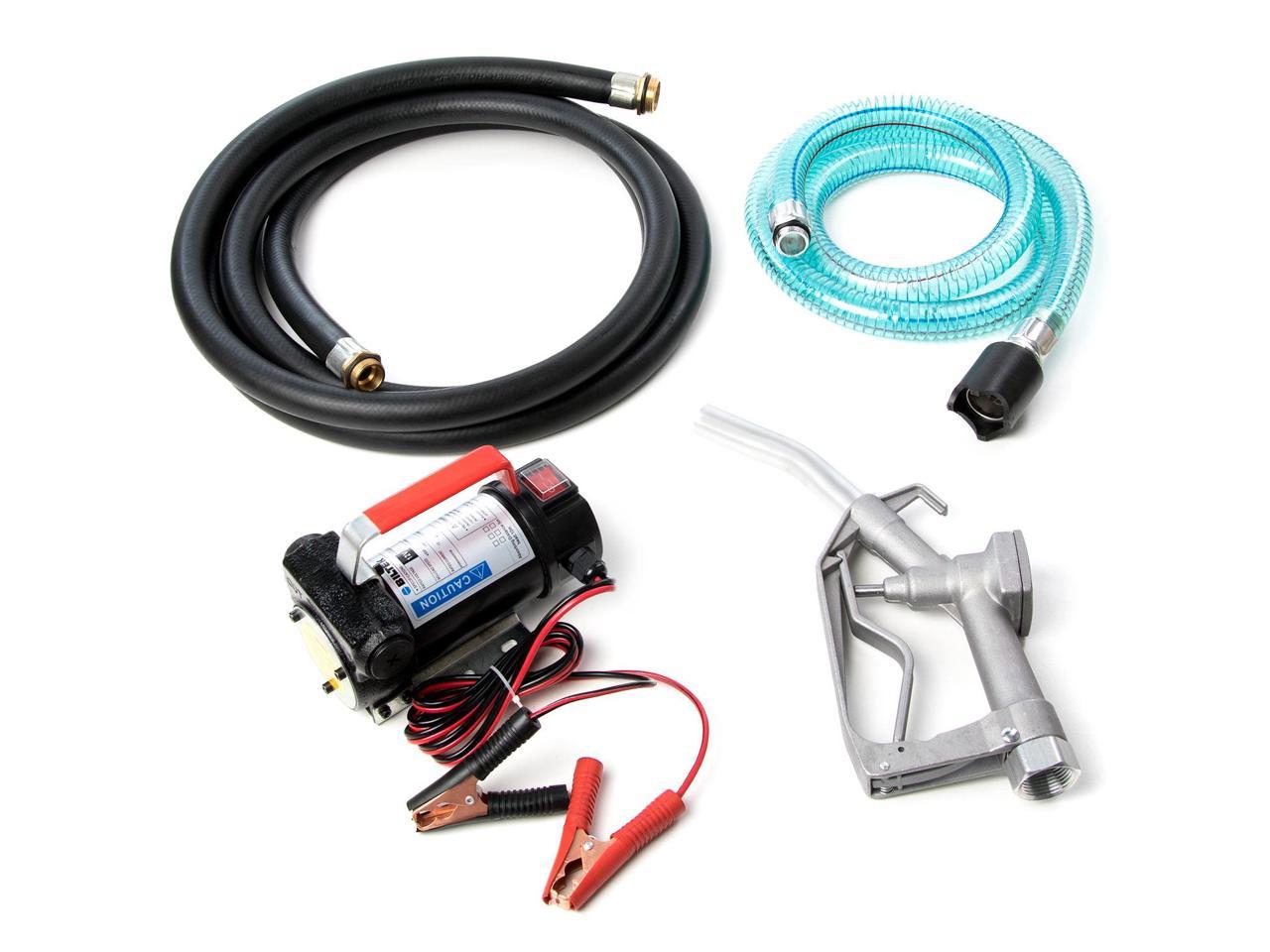 12v Fuel Transfer Pump 10 GMP w/Suction Hose and Fuel Pump Nozzle Diesel Fuel, 