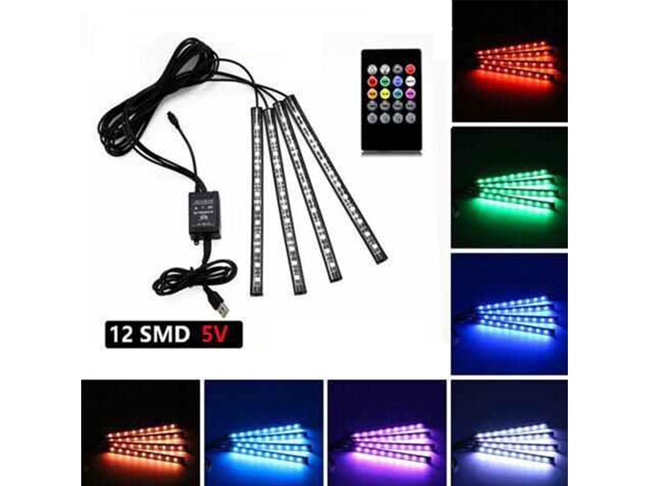 4pcs 48 USB LED Strip Lights,DIY Colors Multicolor Music Microphone Control ALINGET LED Car Interior Lights with Remote Control