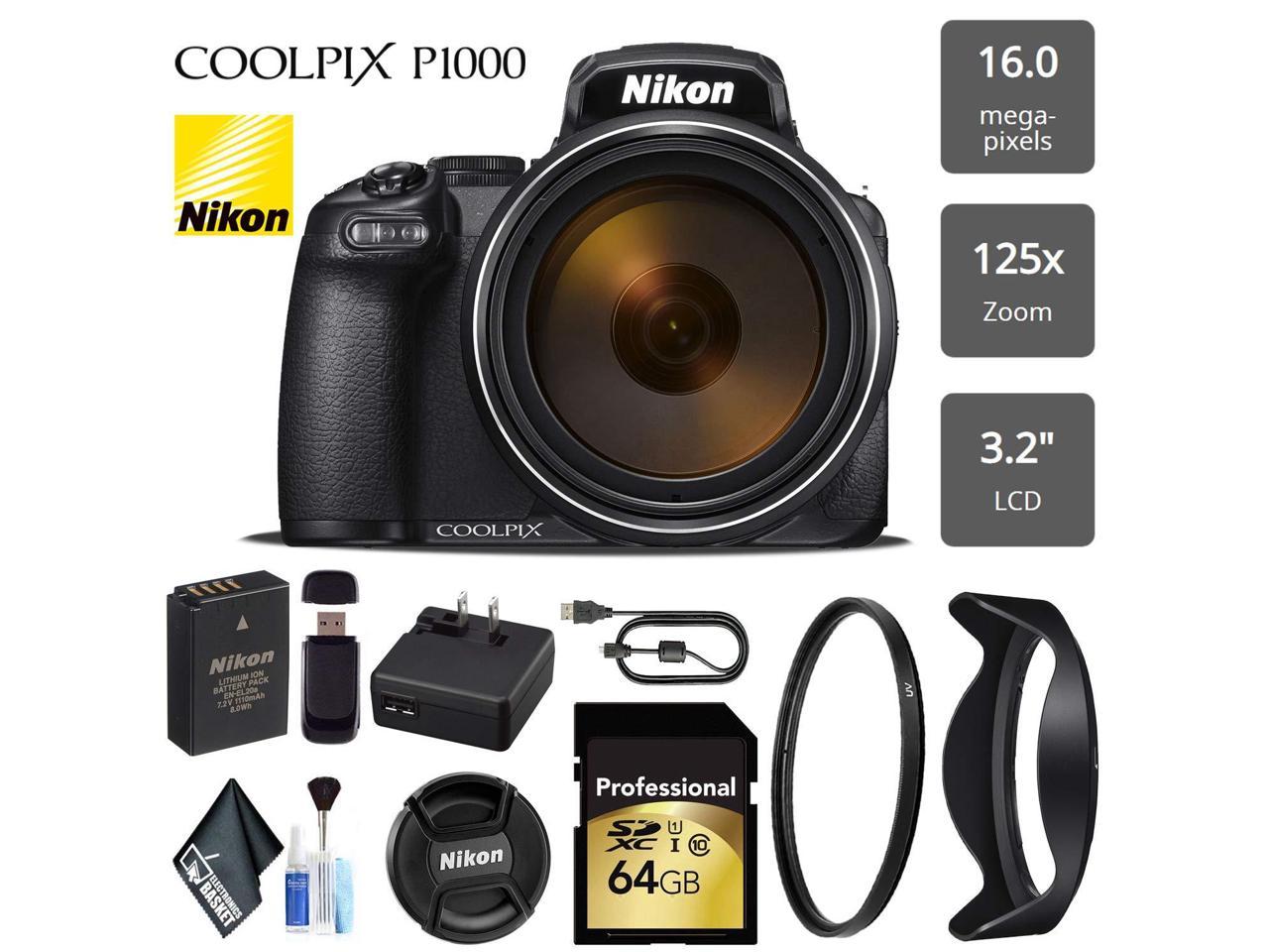 COOLPIX P1000 Digital Camera 16MP 125x Optical & Build in Wi-Fi + UV Protection Filter - Model) Newegg.com