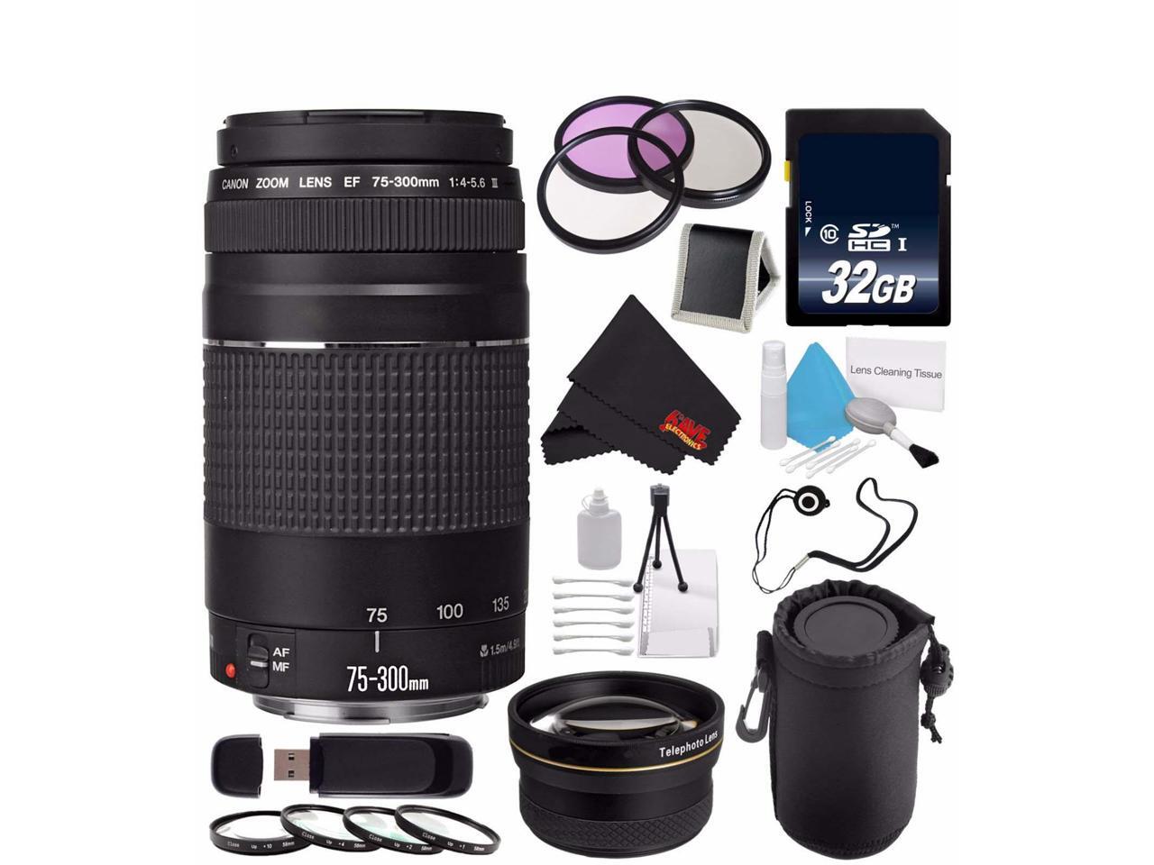 Canon Ef 75 300mm F 4 5 6 Iii Telephoto Zoom Lens 6473a003 58mm 3 Piece Filter Kit Sd Card Usb Reader 32gb Sdhc Class 10 Memory Card Deluxe Lens Pouch