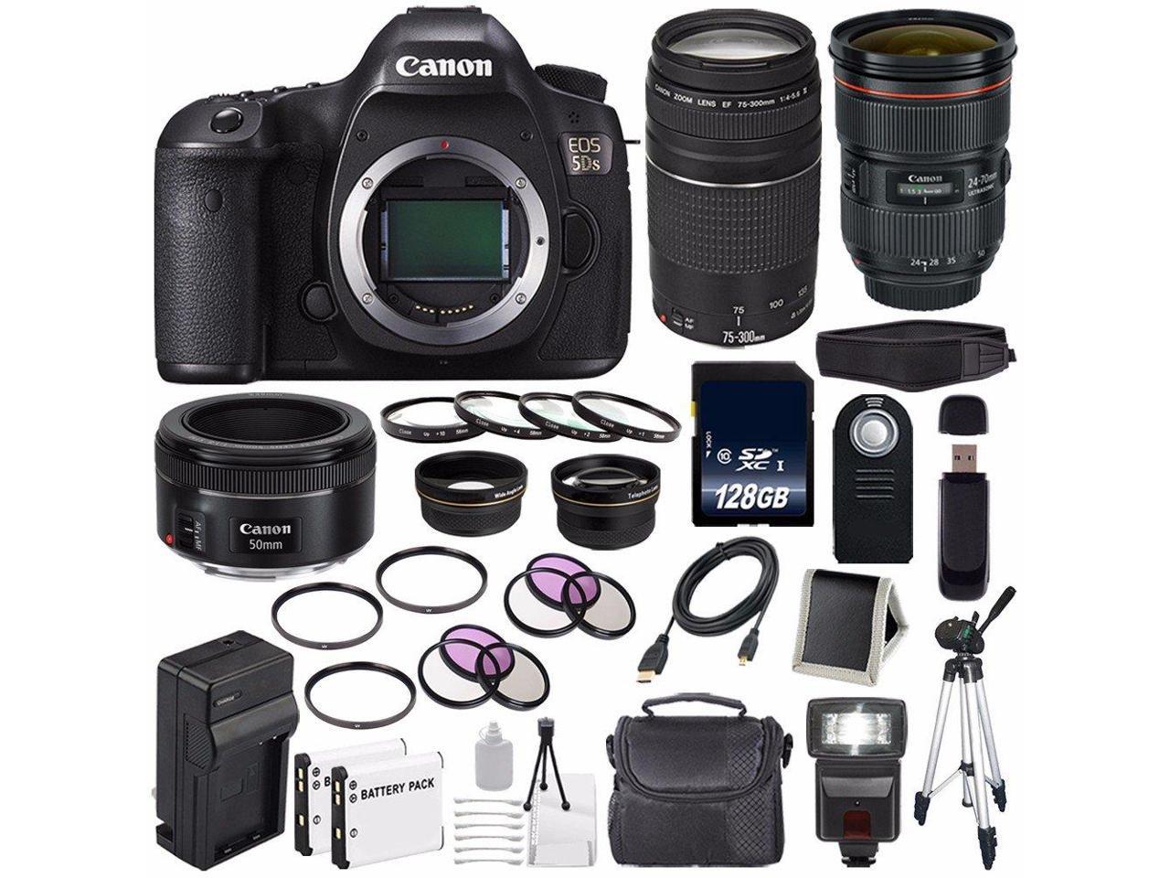 Canon EOS 5DS DSLR Camera (International Model ) 0581C002 + Canon EF  24-70mm f/2.8L II USM Lens + Canon EF 75-300 III+ EF 50mm f/1.8 STM Lens +  LP-E6 