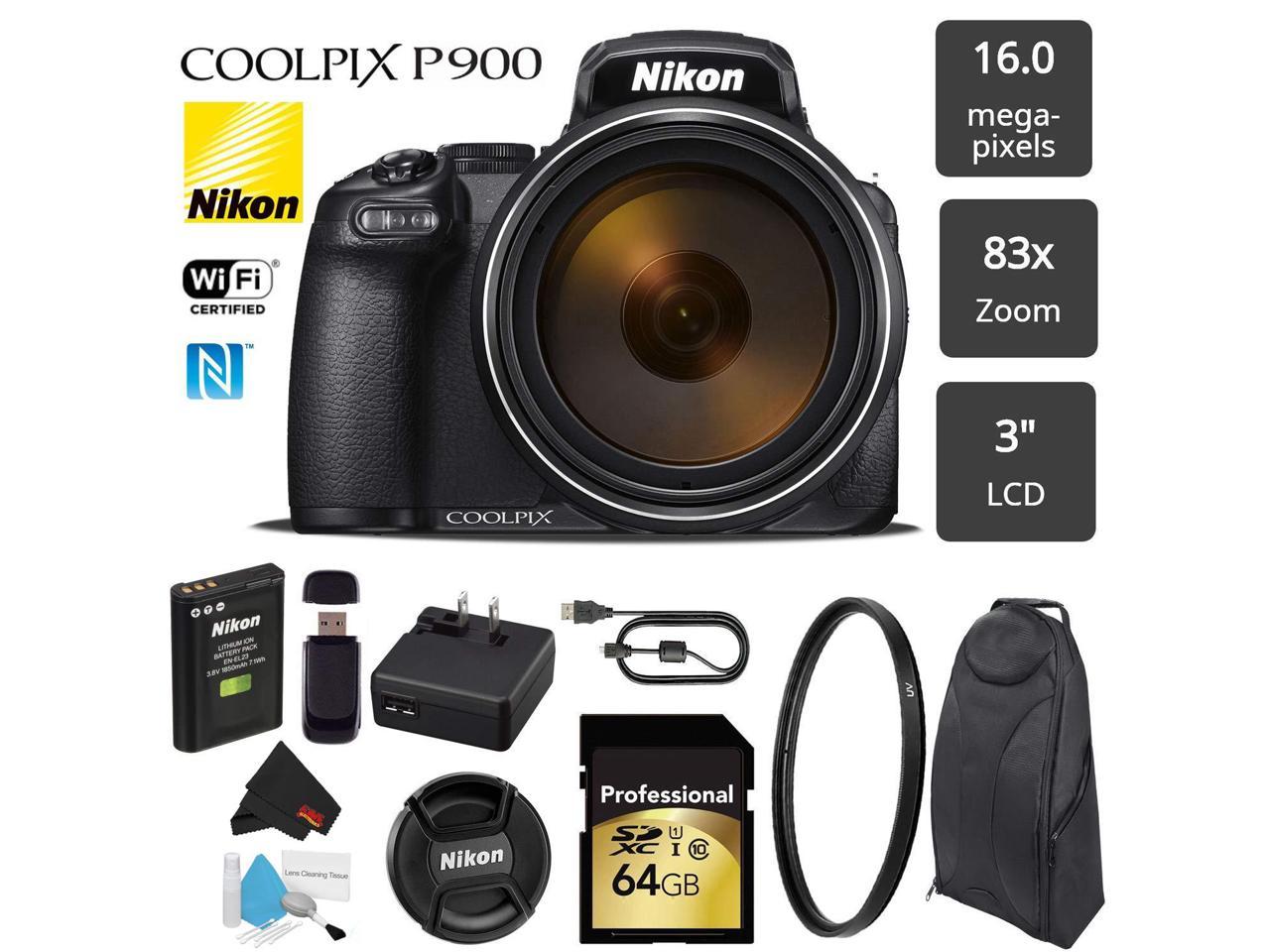 Nikon COOLPIX P900 Camera 16MP 83x Optical Zoom & Built-in Wi-Fi + UV Protection Filter + Cotton Swabs - (Intl Model) - Newegg.com