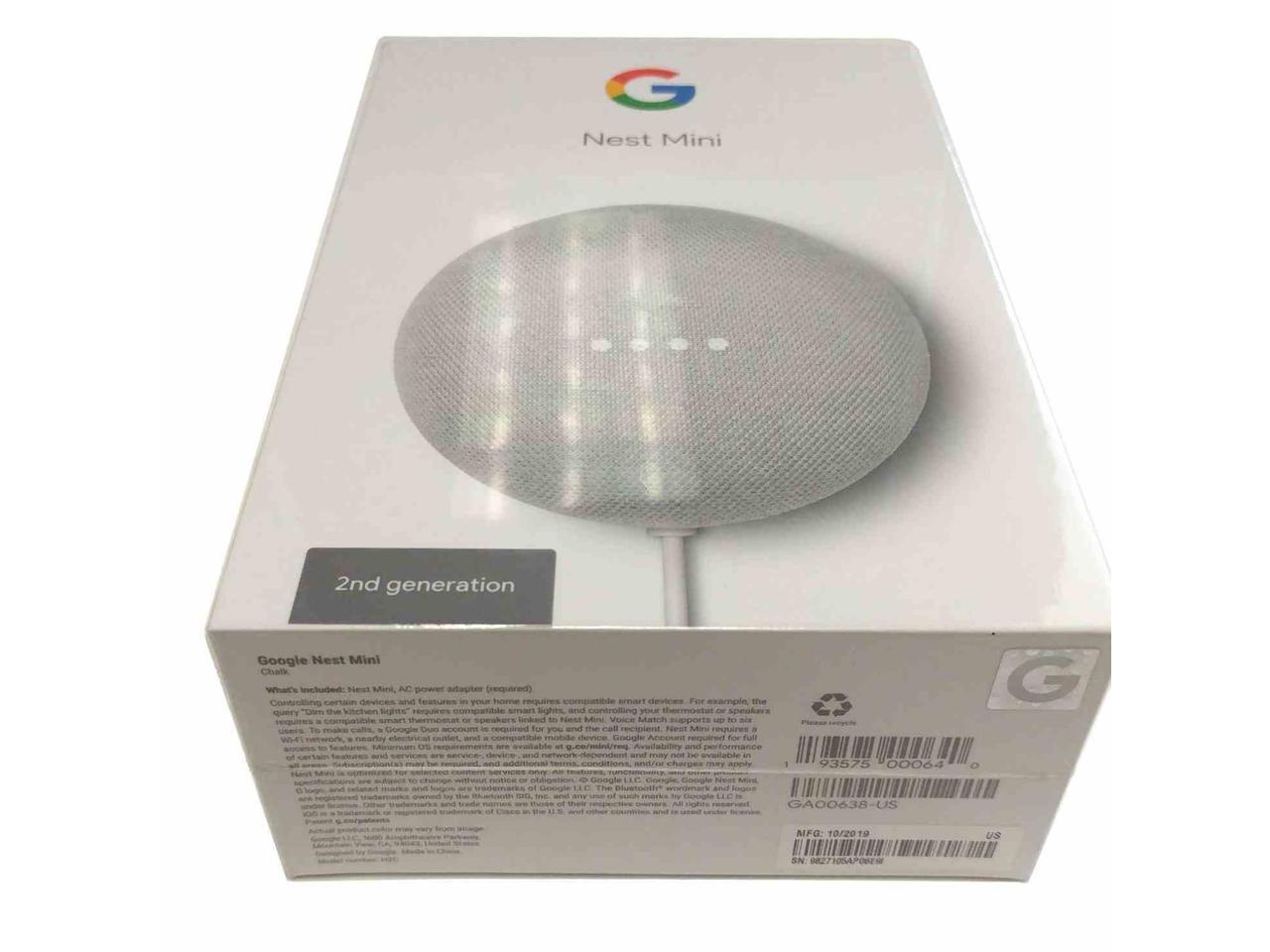 Google Nest Mini 2nd Generation Smart Speaker, Chalk GA00638-US ...