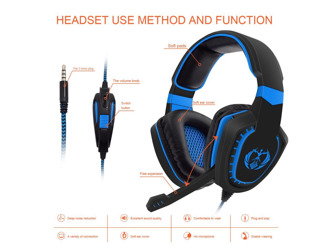 PS4 Stereo Headphones, PC Wired Gaming Headset with Mic for Computers