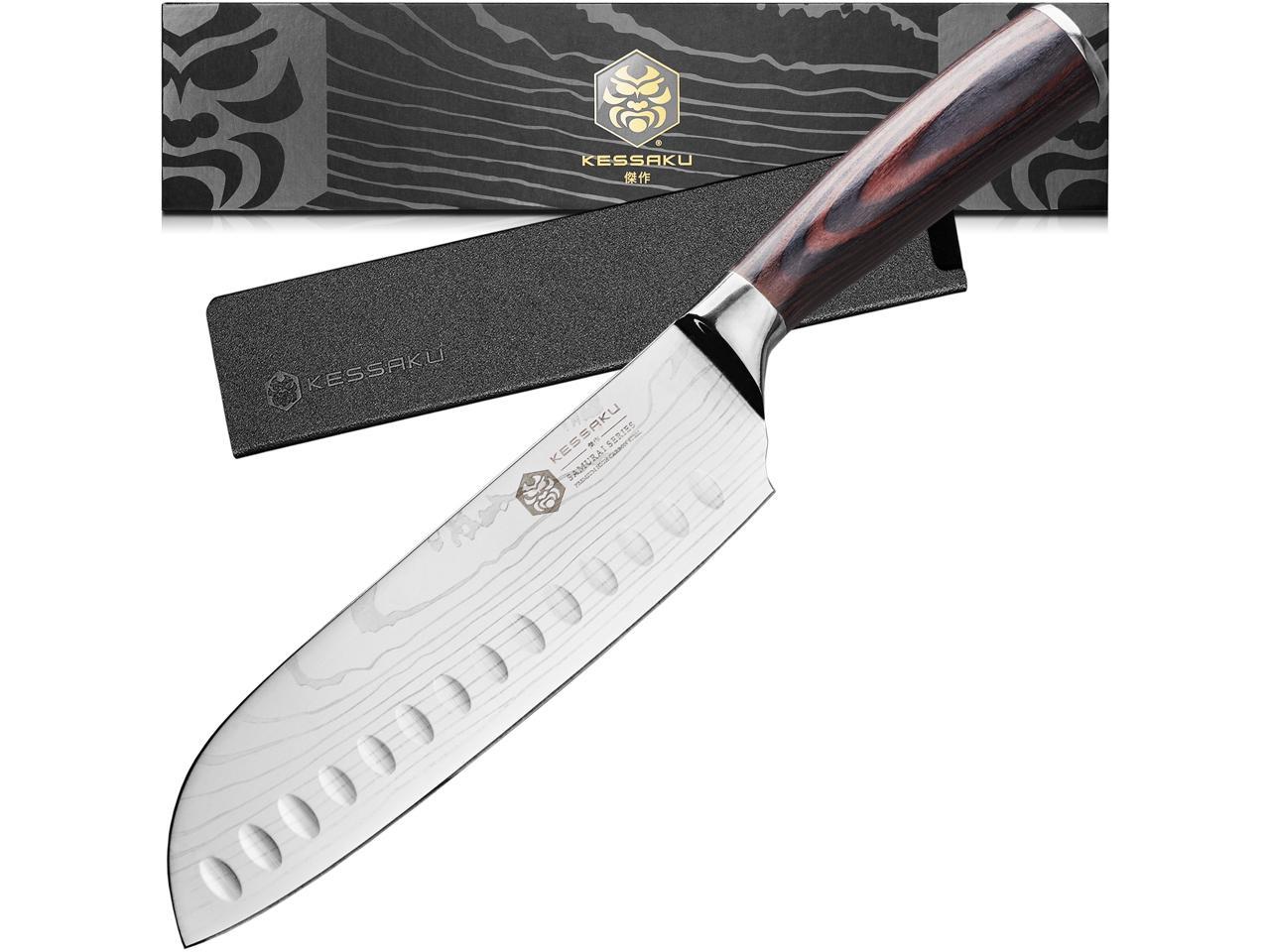 Kessaku 7-Inch Santoku Knife - Samurai Series - Forged High Carbon 7Cr17MoV  Stainless Steel - Pakkawood Handle with Blade Guard
